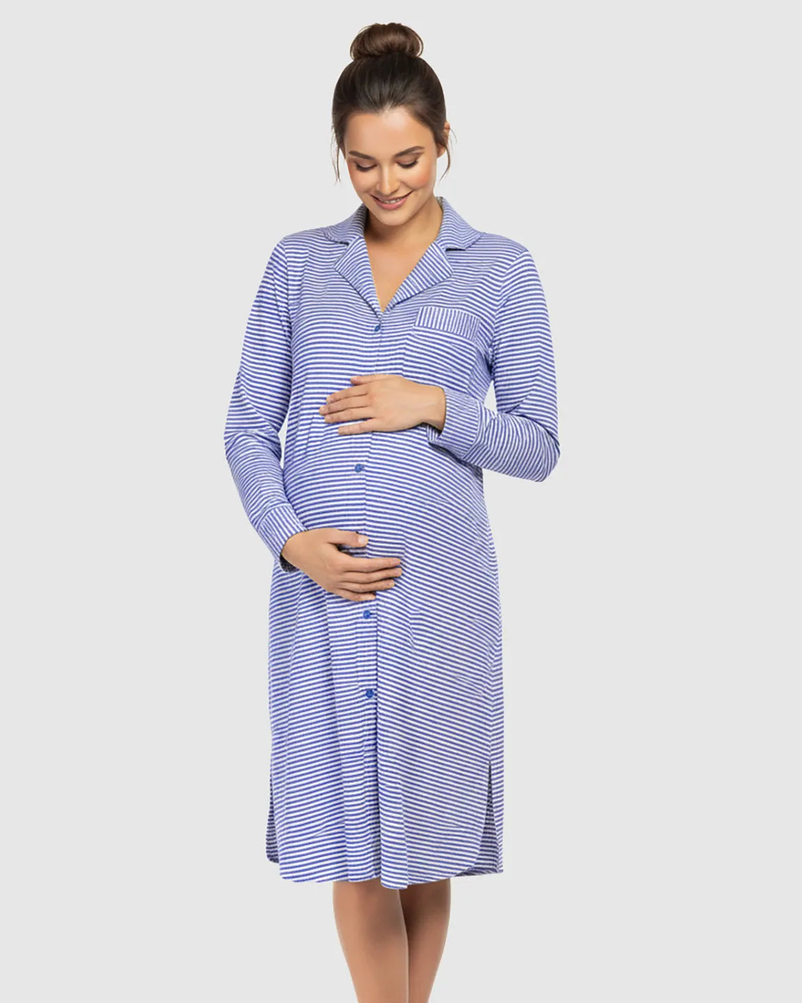 The Sleep Collection  Striped Button Front Shirt Style Maternity Sleepwear