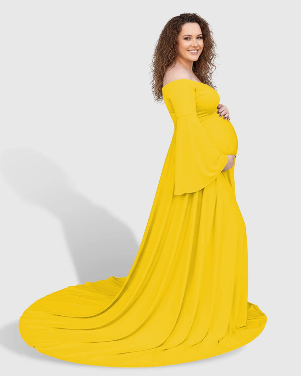 Bump Society – The Comfort Collection: Off-Shoulder Bell Sleeve Boho Maternity Photoshoot Maxi Dress