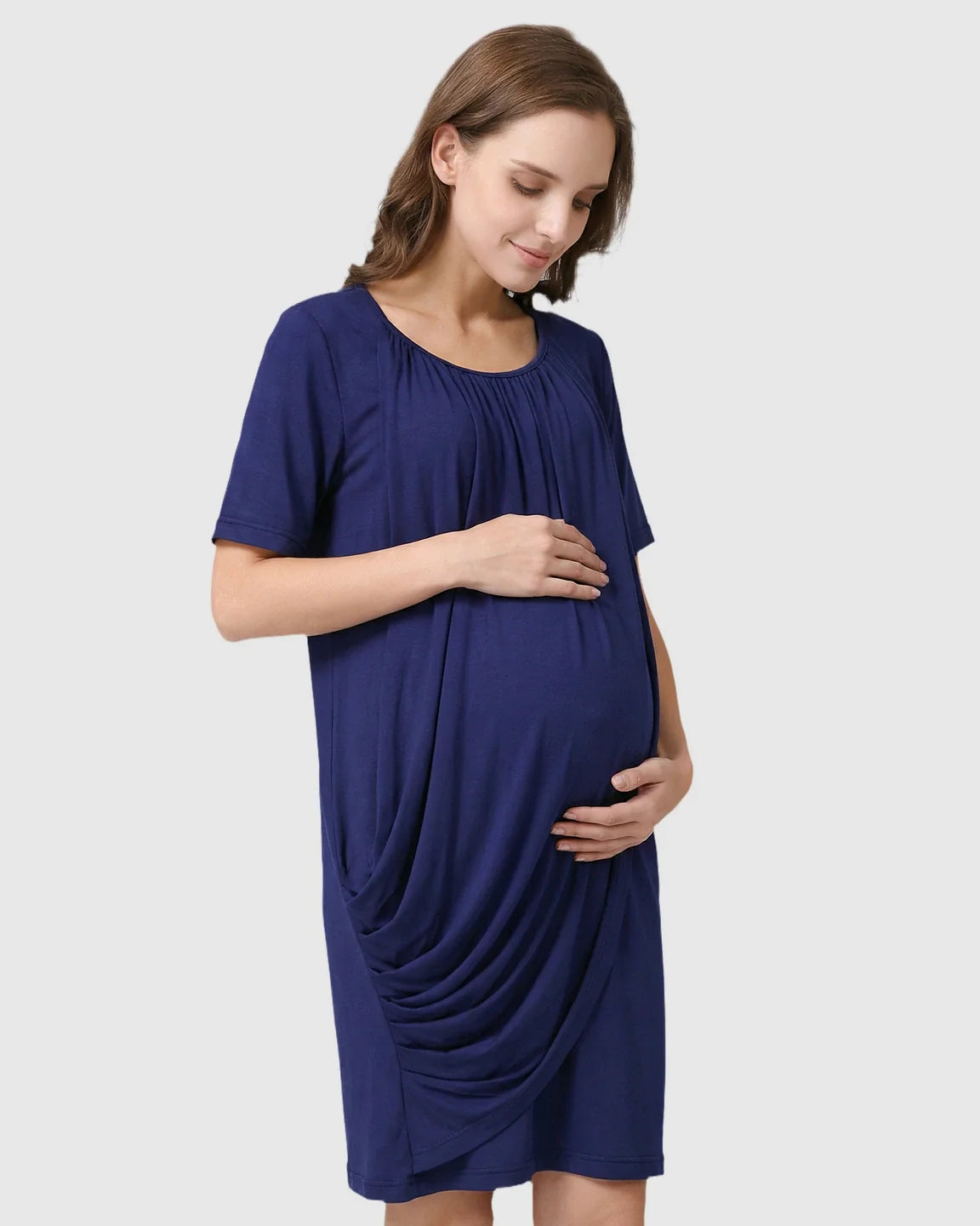 Bump Society – The Nursing Collection: Hidden Nursing Access Draped Maternity Short Dress