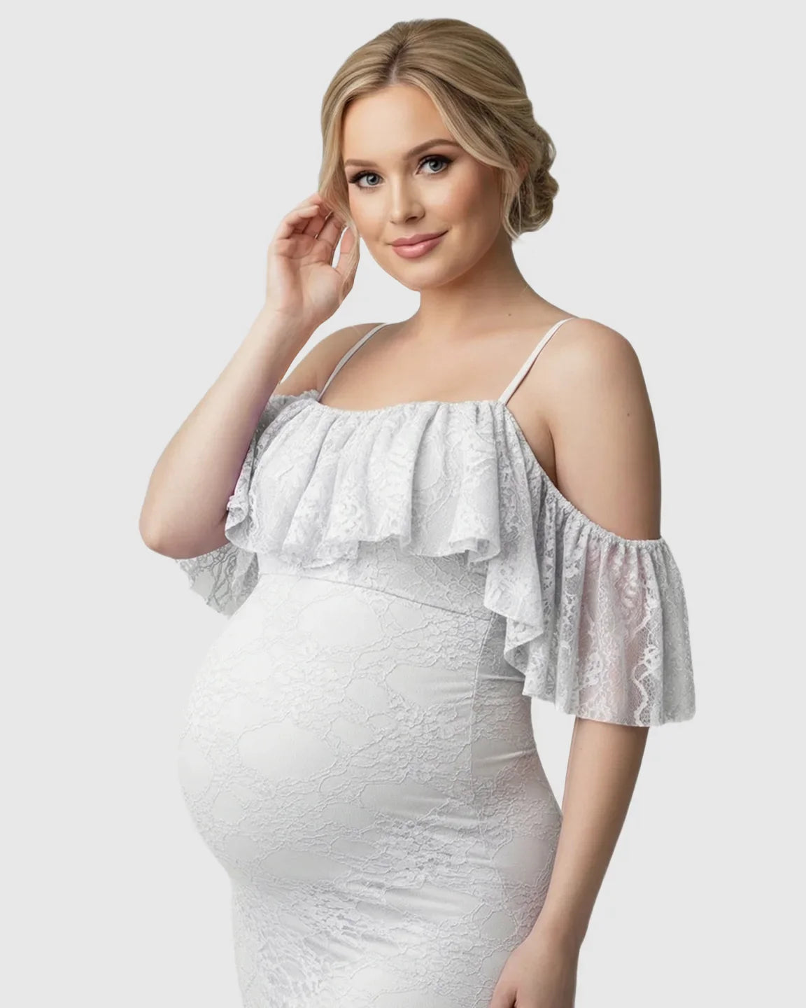 Bump Society – The Comfort Collection: Off-Shoulder Lace Mermaid Maternity Gown