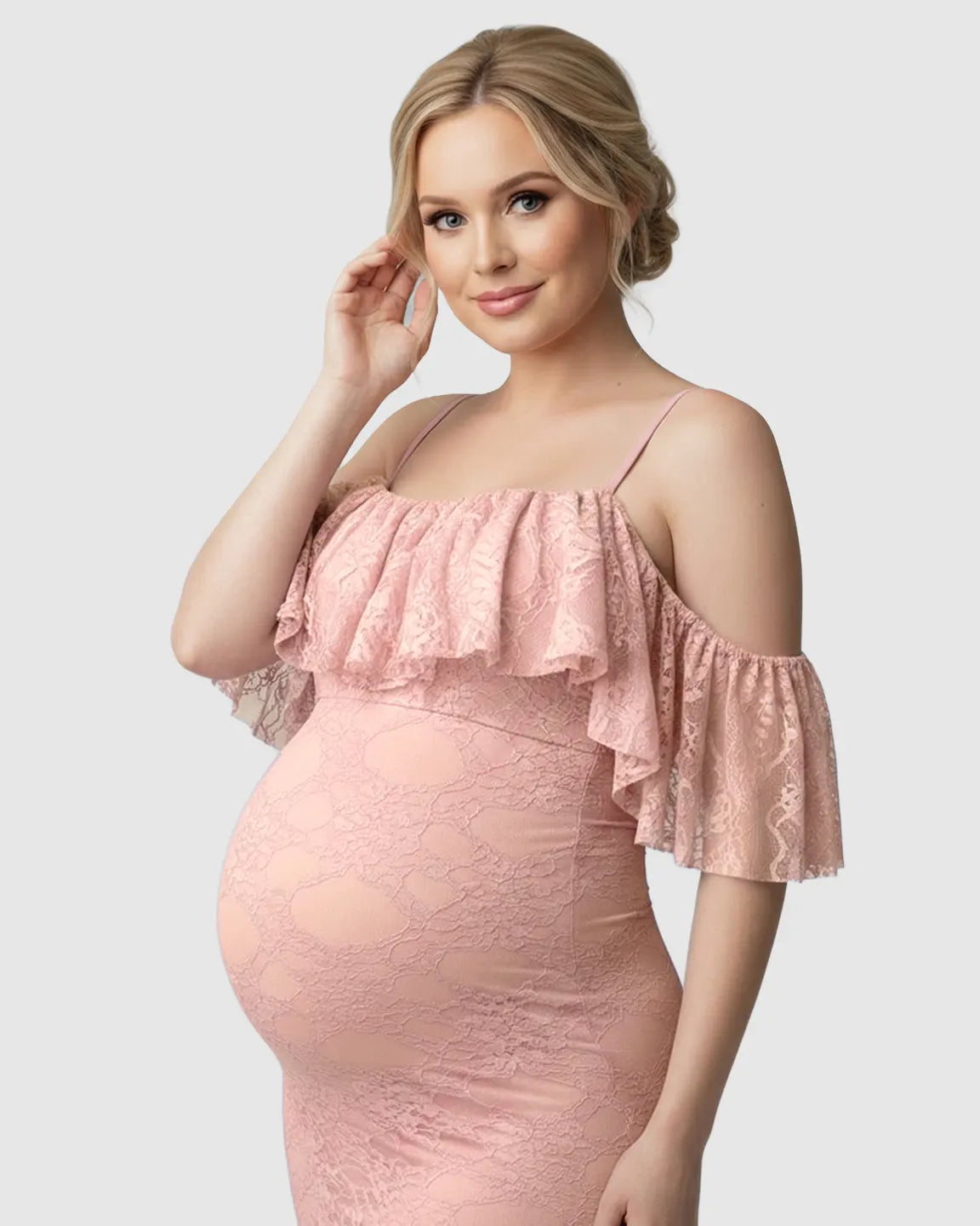 Bump Society – The Comfort Collection: Off-Shoulder Lace Mermaid Maternity Gown