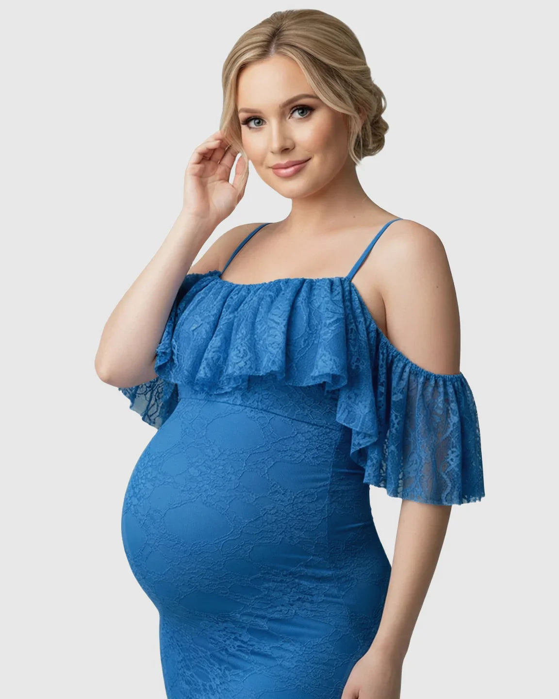 Bump Society – The Comfort Collection: Off-Shoulder Lace Mermaid Maternity Gown