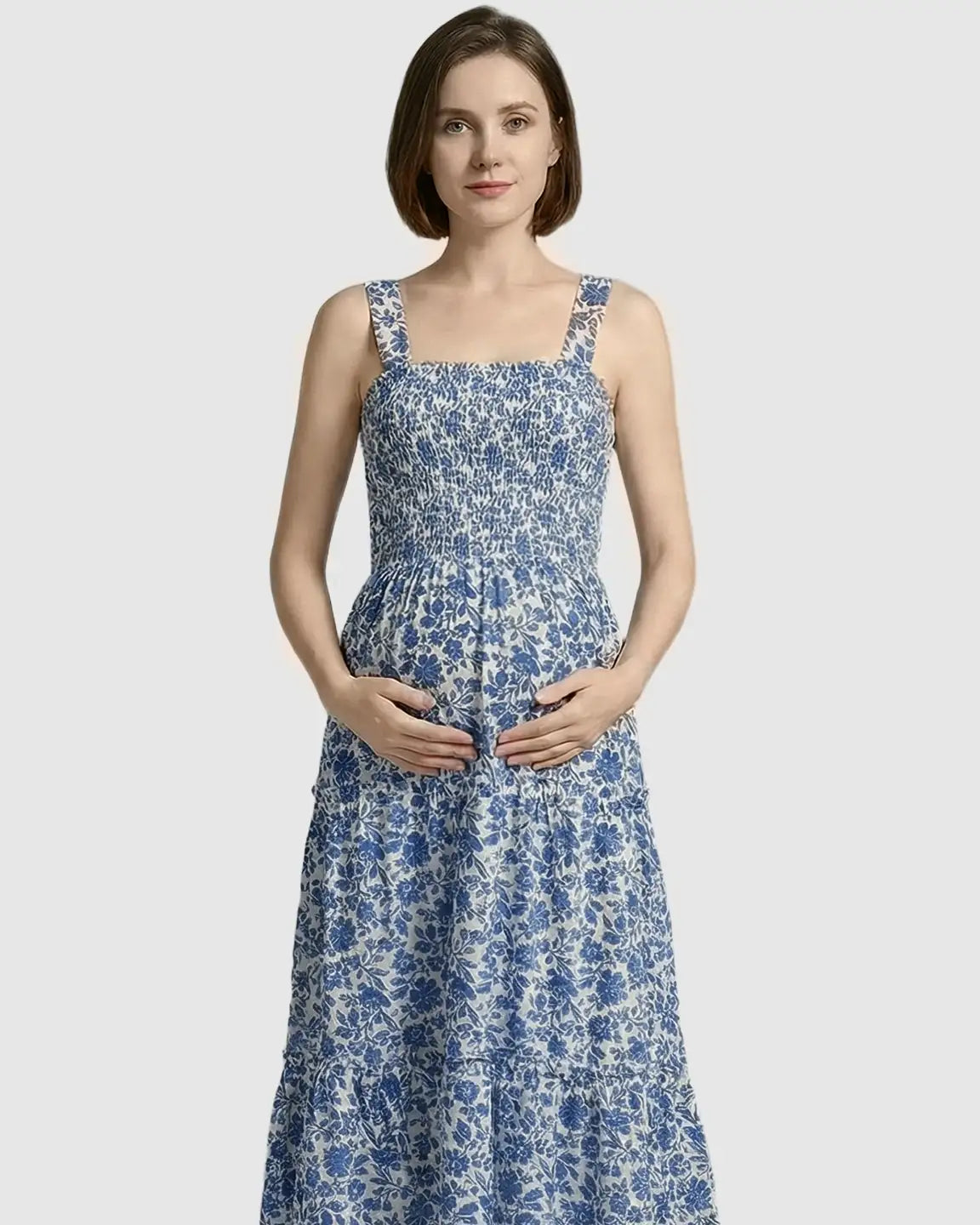 Bump Society – The Comfort Collection: Smocked Floral A-Line Maternity Midi Dress