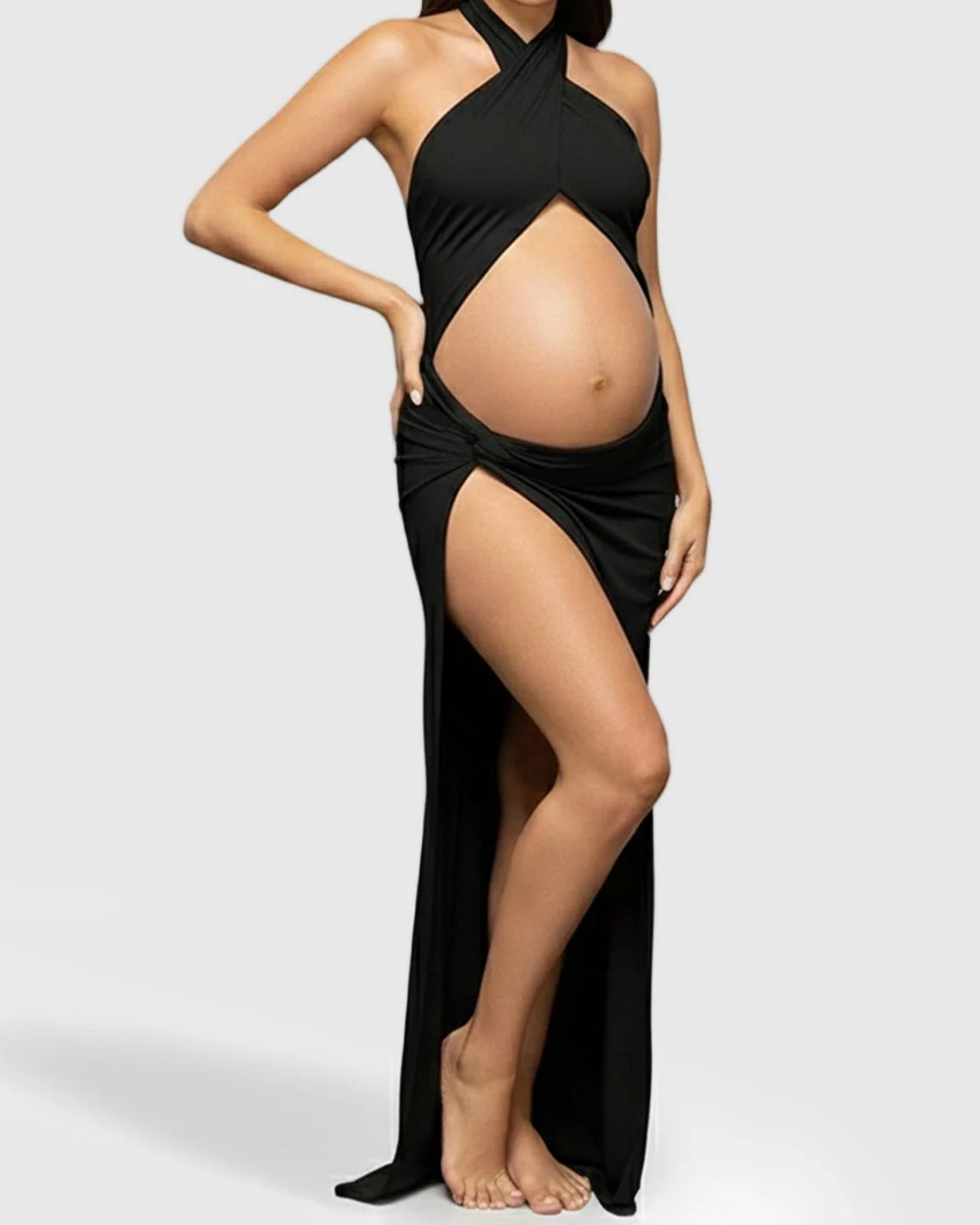 Bump Society – The Comfort Collection: Halter Neck Slim Fit Bodycon Maternity Photoshoot Dress