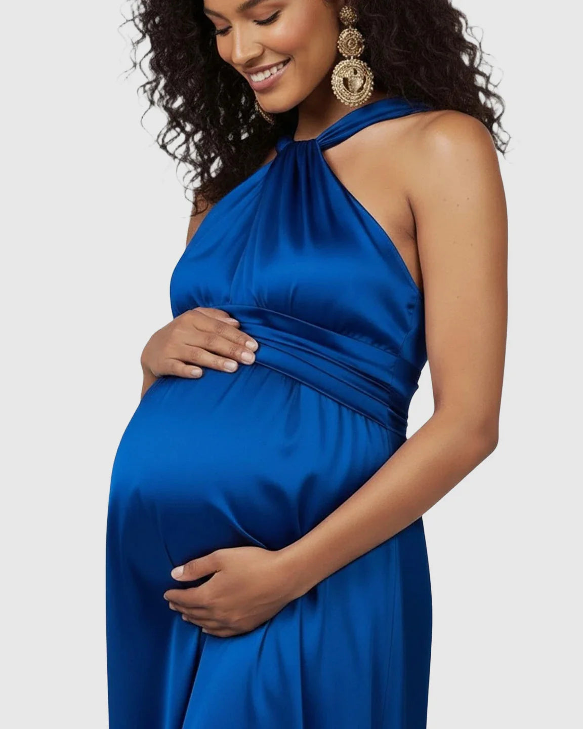 Bump Society – The Comfort Collection: Elegant Halter Neck Tie Waist Maternity Maxi Dress
