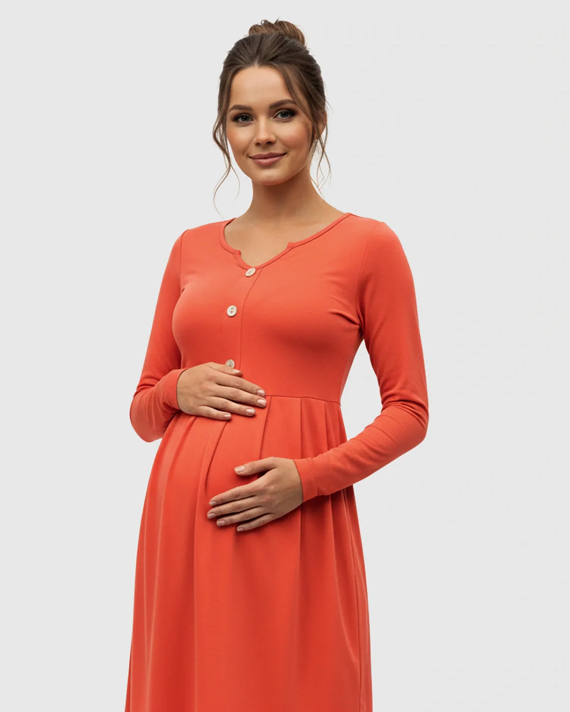 Bump Society – The Comfort Collection: Long Sleeve Button Detail Flared Maternity Dress