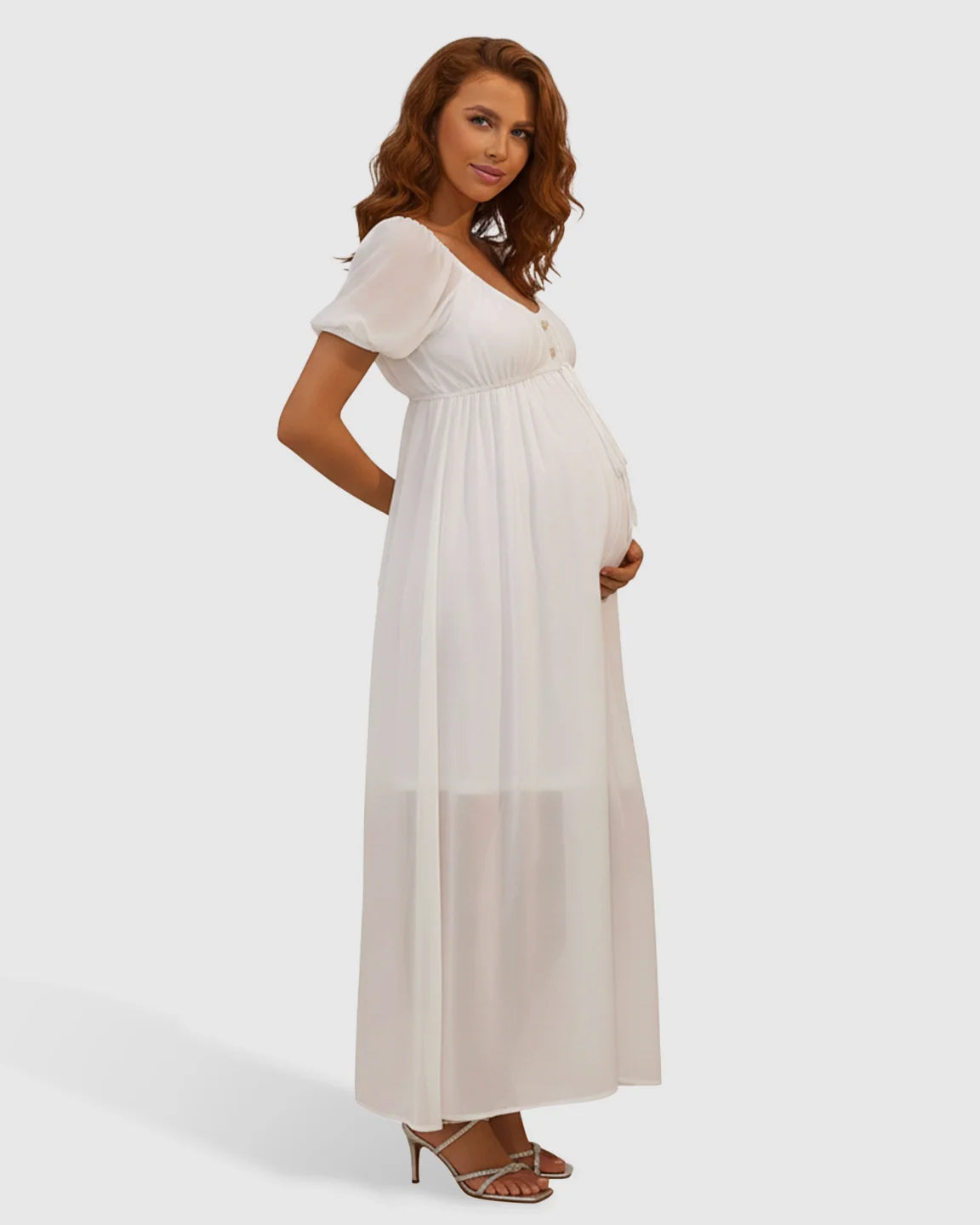 Bump Society – The Comfort Collection: Puff Sleeve Empire Waist Maternity Maxi Dress