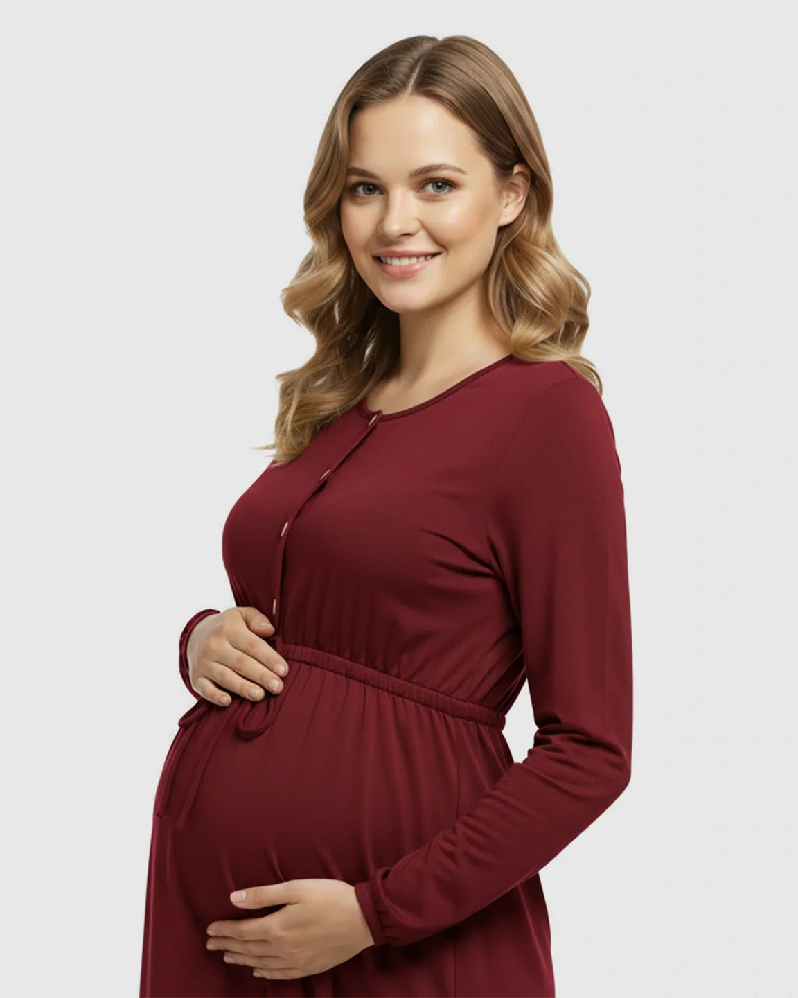 Bump Society – The Comfort Collection: Button-Front Drawstring Waist Maternity Dress