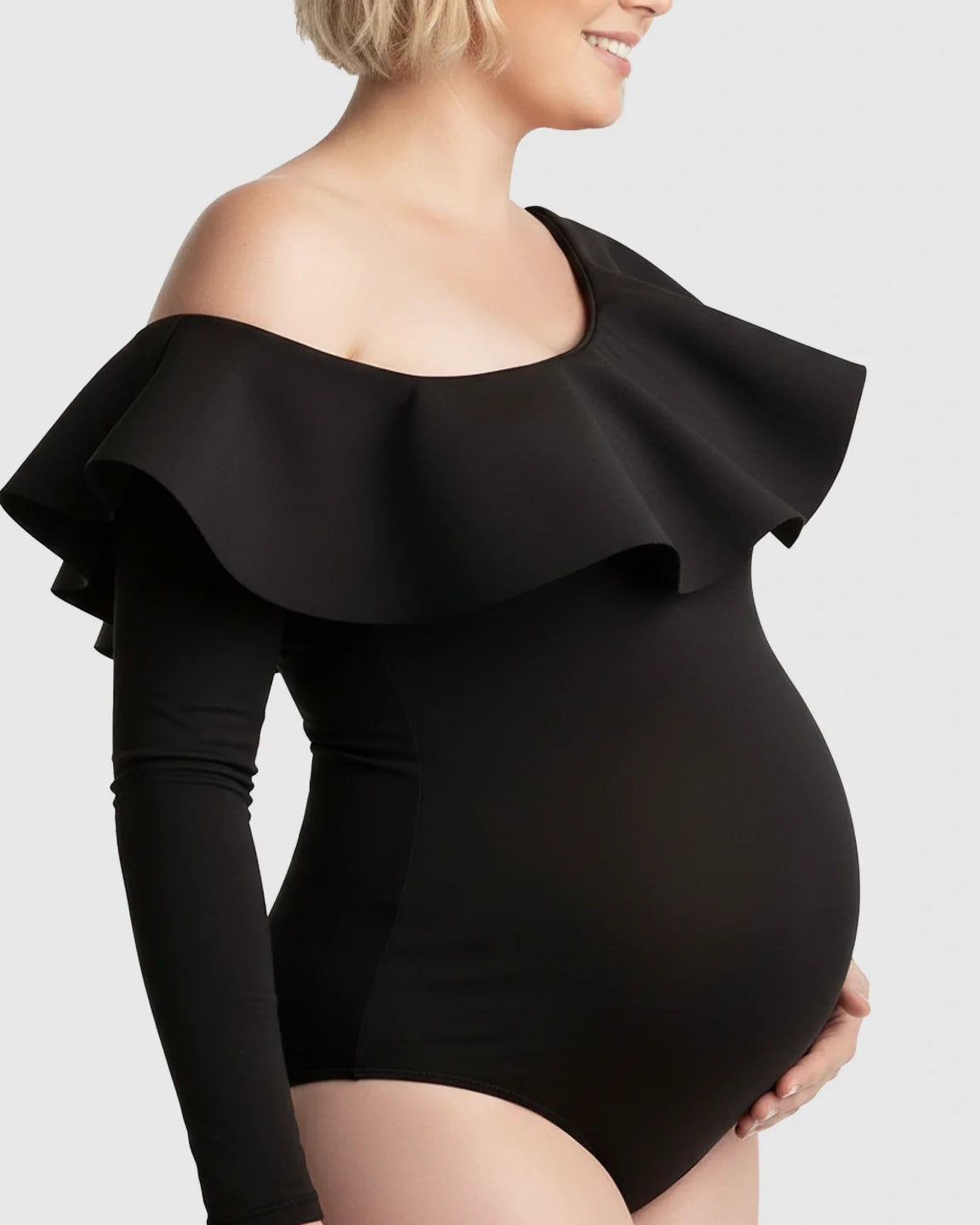 Bump Society – The Comfort Collection: Ruffled One Shoulder Bodycon Maternity Bodysuit
