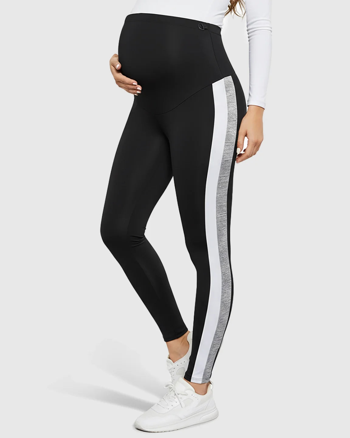 Bump Society – The Comfort Collection: Stretch Waist Panel Side-Stripe Maternity Leggings