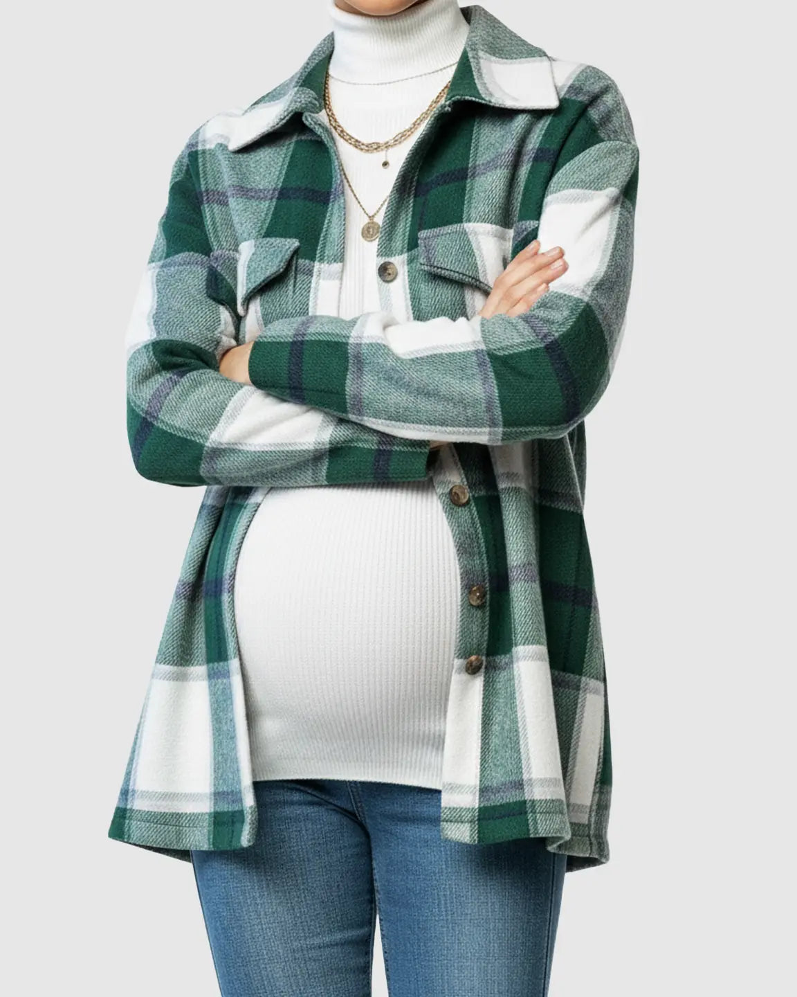 Bump Society – The Comfort Collection: Plaid Lapel Button Up Maternity Shacket
