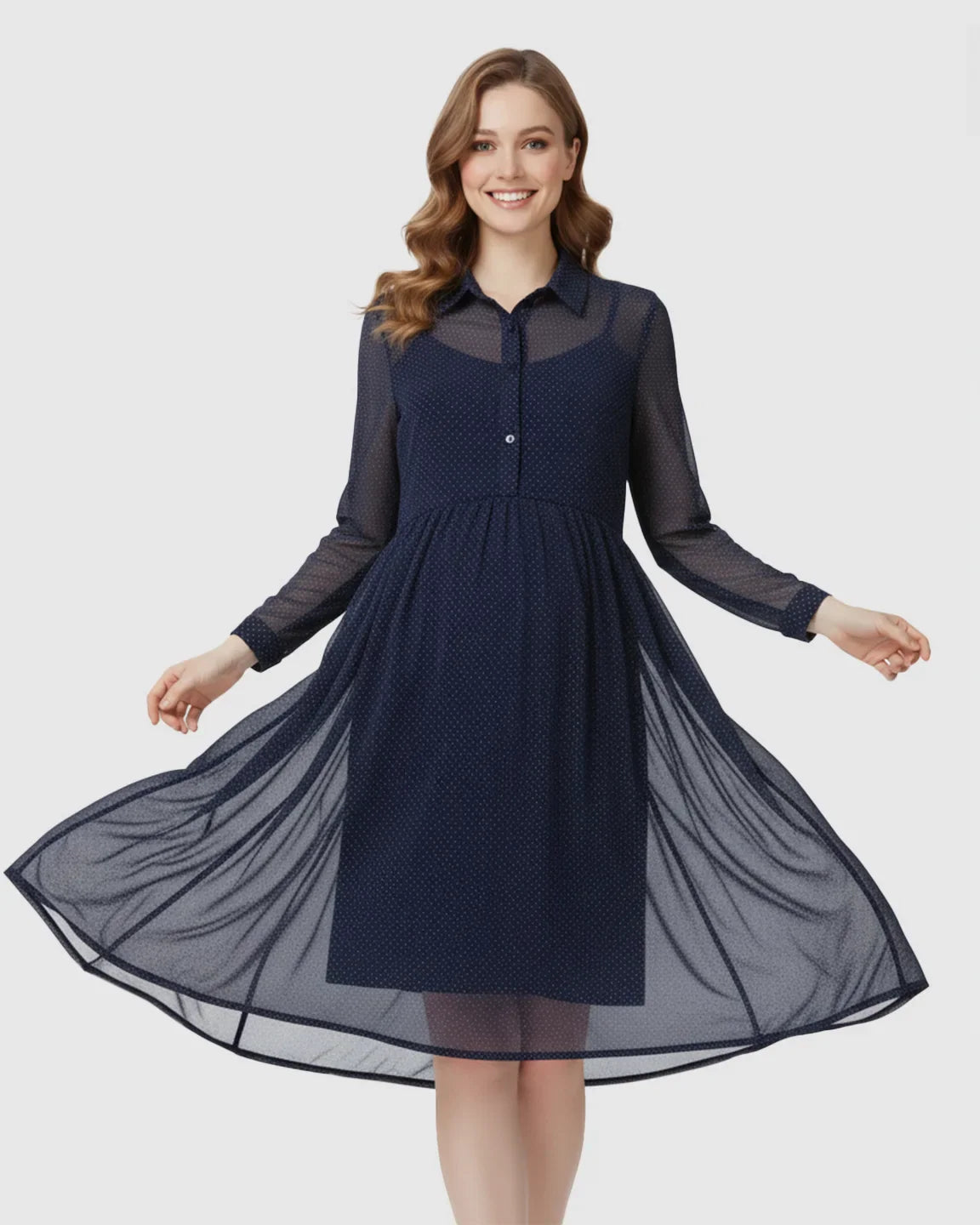 Bump Society – The Comfort Collection: Button-Front Chiffon Flowing Maternity Dress