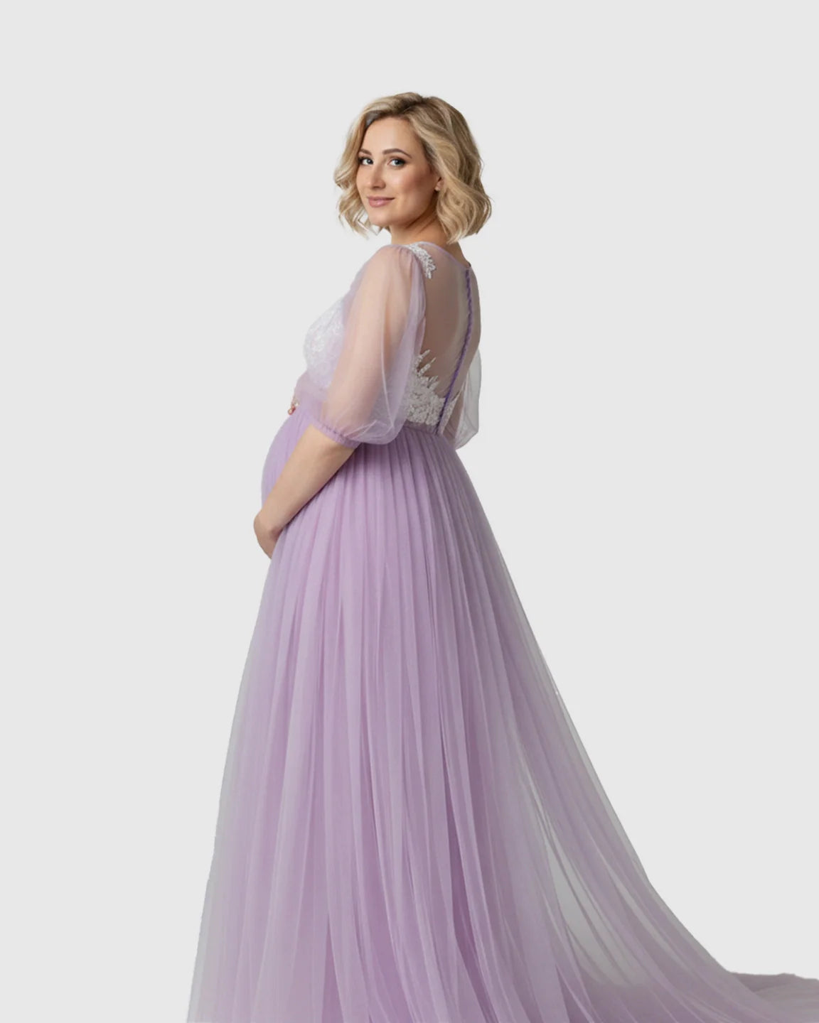 Bump Society – The Comfort Collection: Tulle Lace Swing Trail Maternity Photoshoot Dress