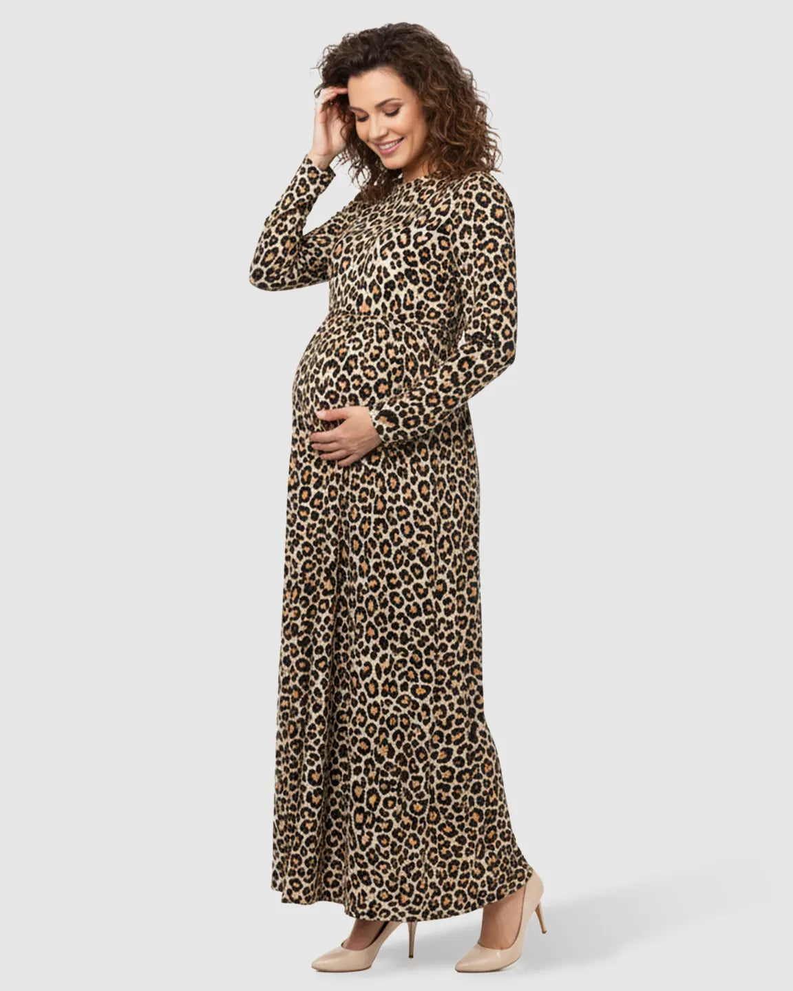 Bump Society – The Comfort Collection: Flowing Skirt Leopard Print Maternity Maxi Dress