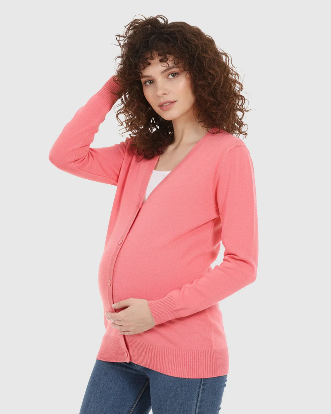 Bump Society – The Comfort Collection: Button-Front V-Neck Maternity Cardigan