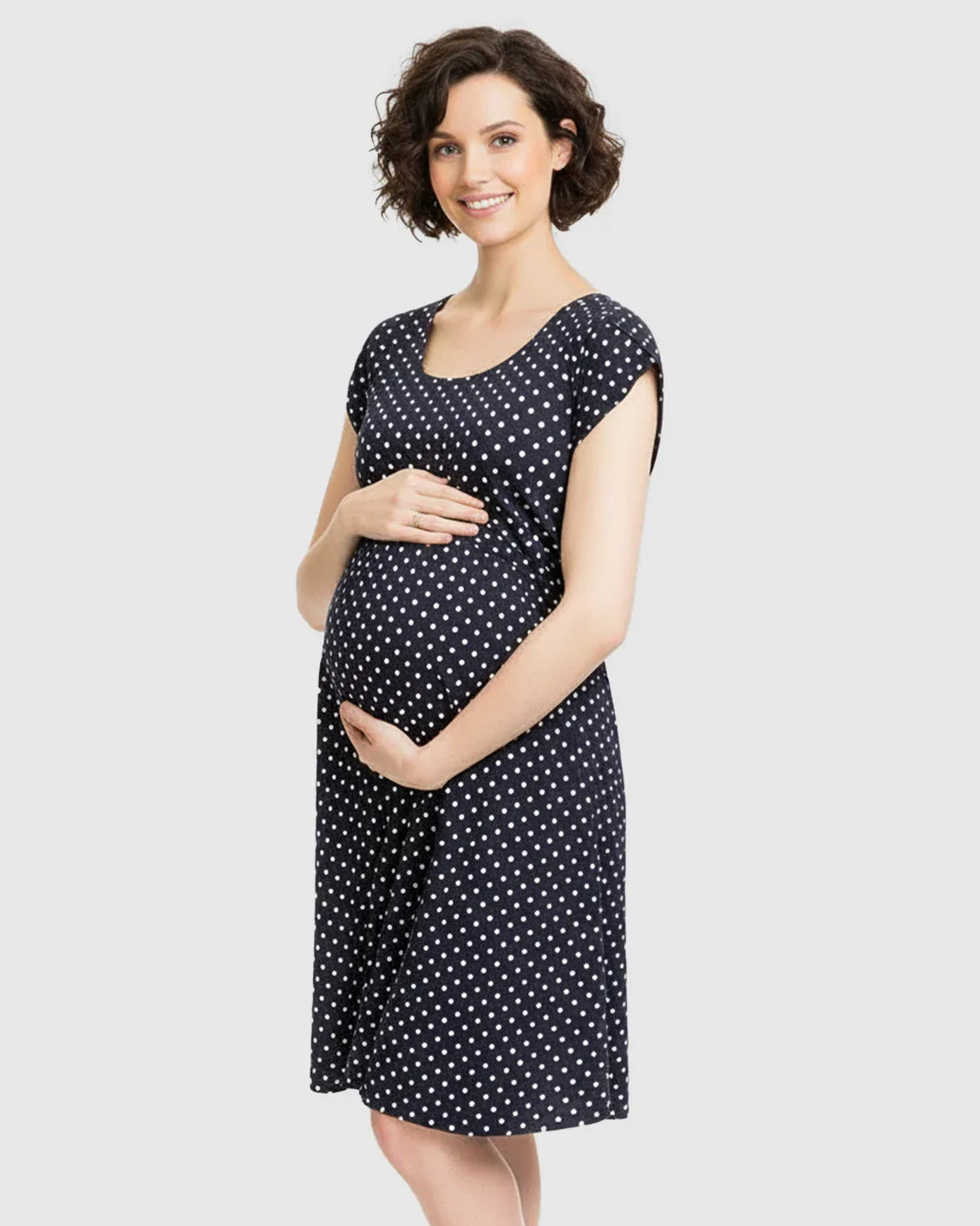 Bump Society – The Nursing Collection: Easy Nursing Access Polka Dot Maternity Dress
