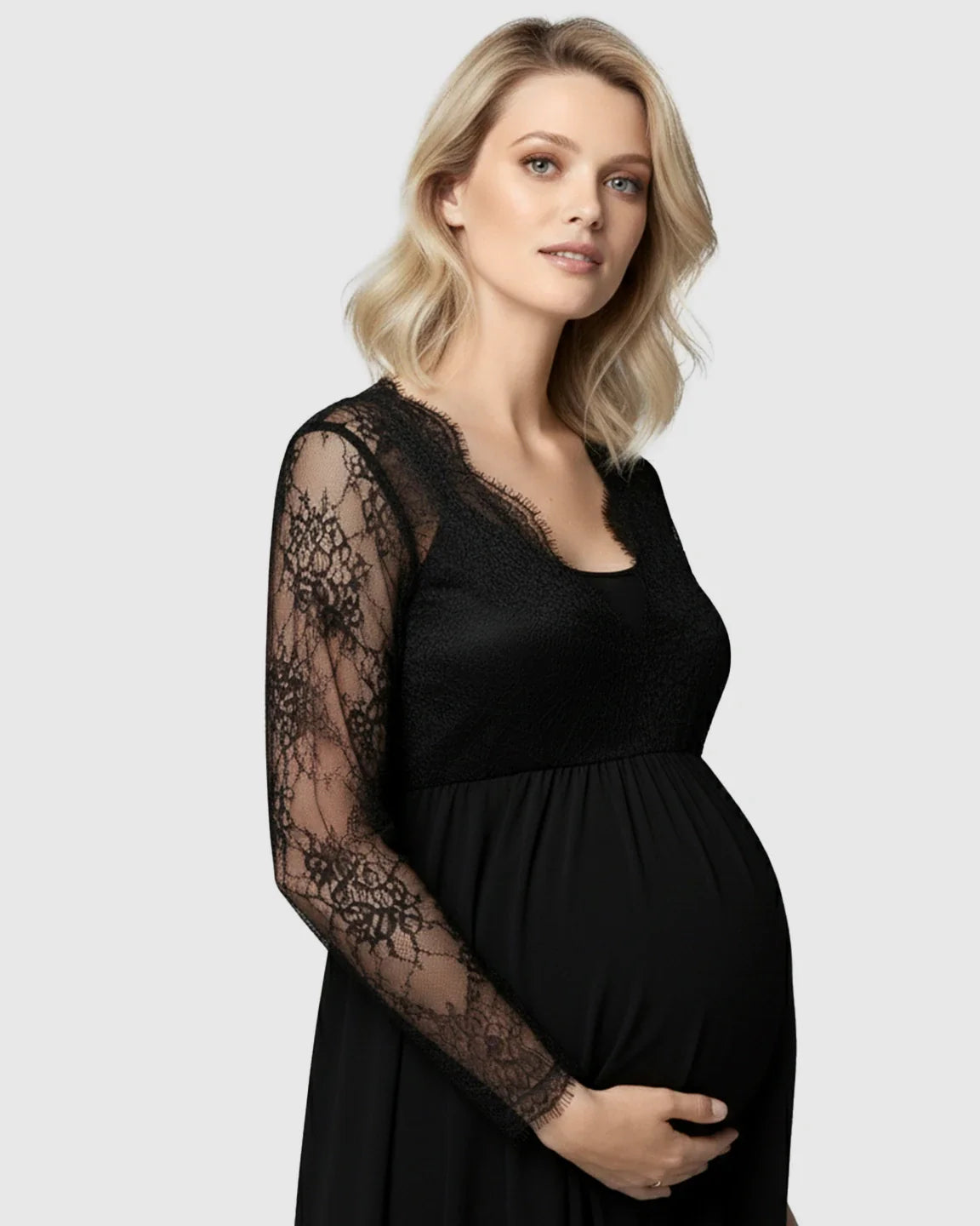 Bump Society – The Comfort Collection: Scalloped Lace Neckline Elegant Maternity Gown