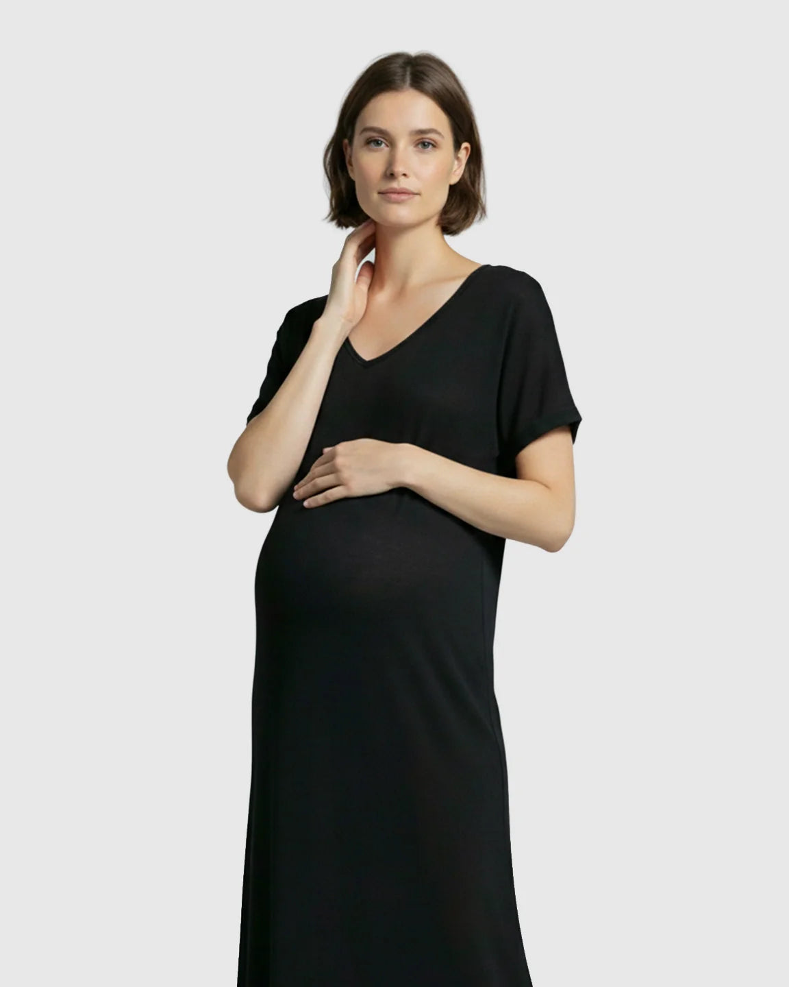 Bump Society – The Comfort Collection: Soft V-Neck Relaxed Fit Maternity Midi Dress