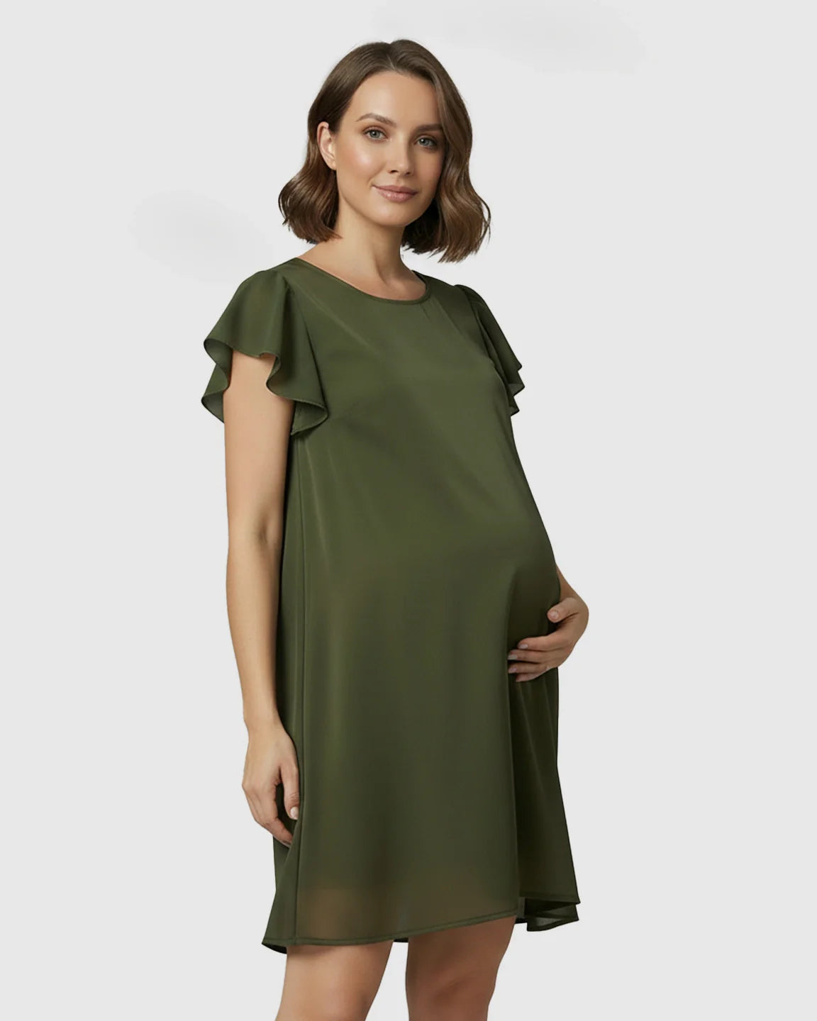 Bump Society – The Comfort Collection: Ruffle Sleeves Shift Silhouette Maternity Mini Dress