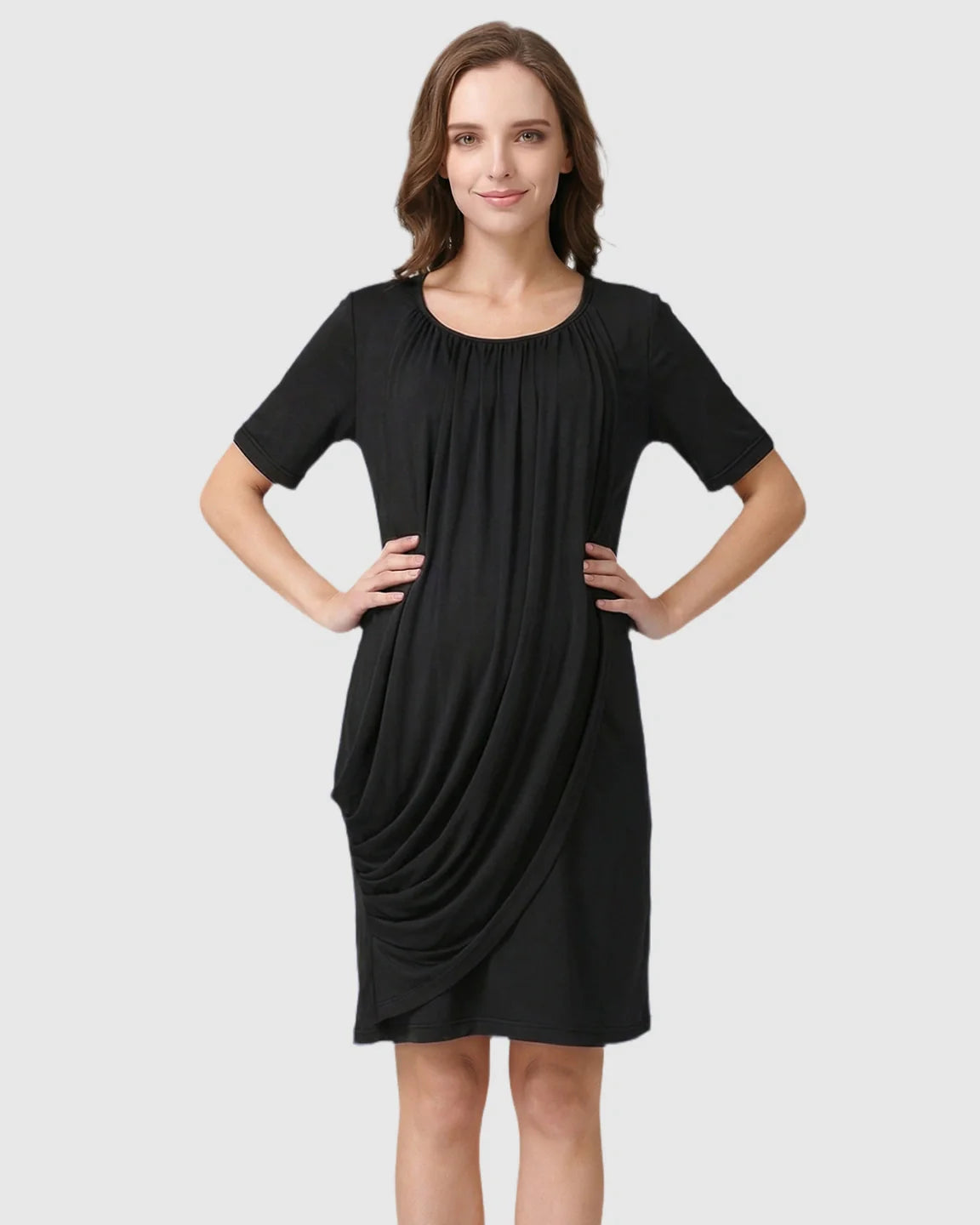 Bump Society – The Nursing Collection: Hidden Nursing Access Draped Maternity Short Dress