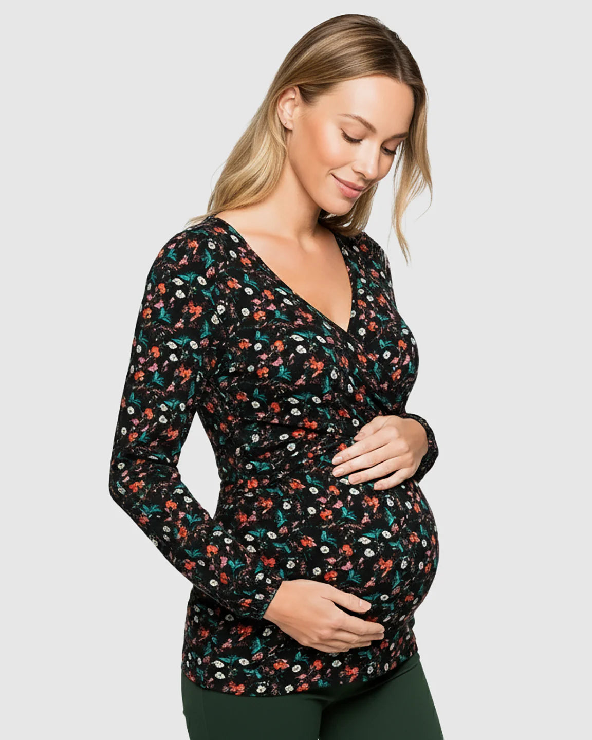 Bump Society – The Comfort Collection: Floral V-Neck Stretch Maternity Top