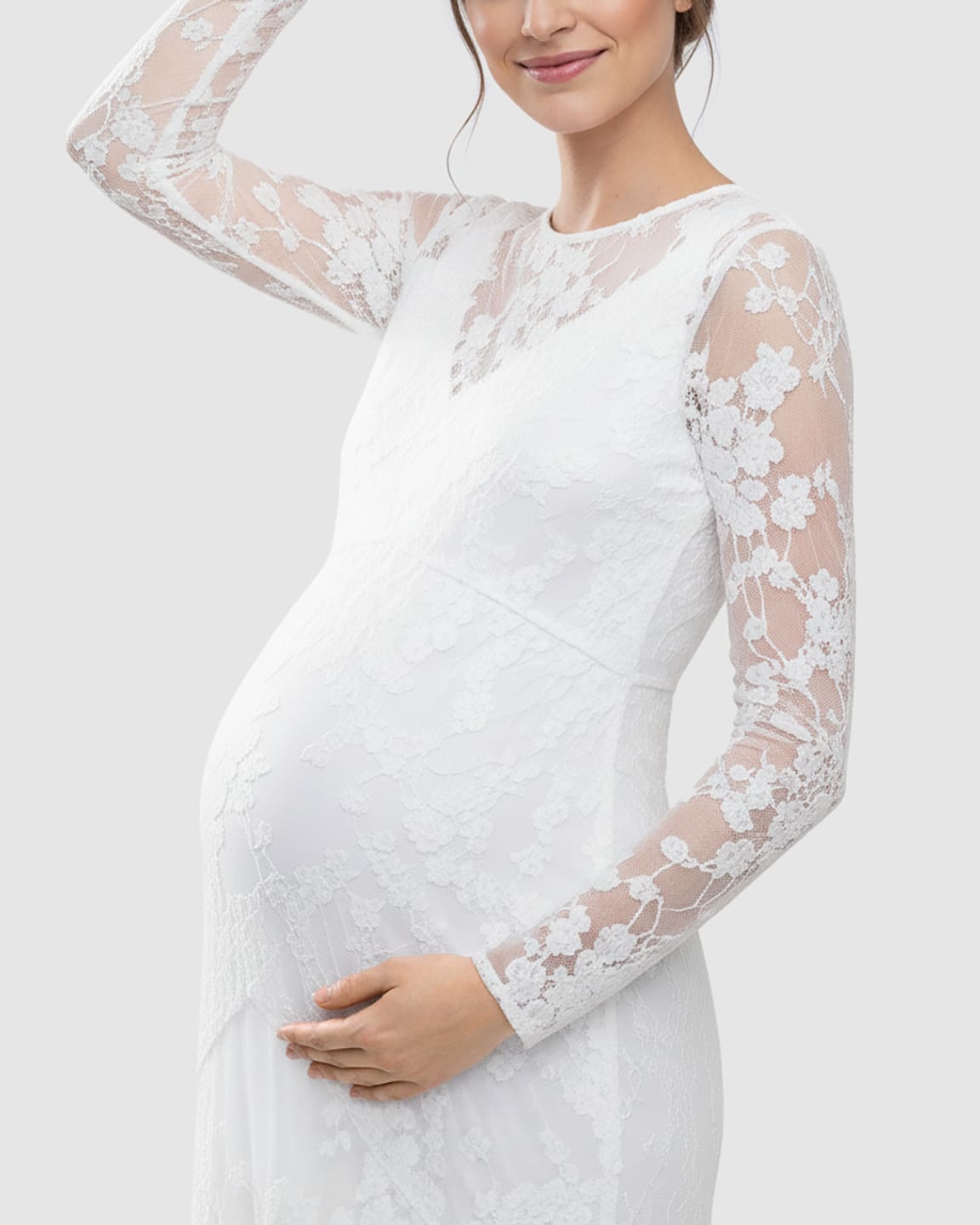 Bump Society – The Comfort Collection: Detachable Mesh Lace V-Neck Maternity Wedding Dress