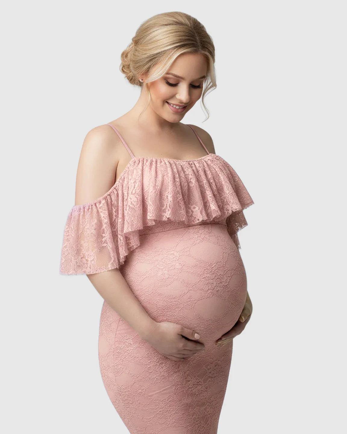 Bump Society – The Comfort Collection: Off-Shoulder Lace Mermaid Maternity Gown