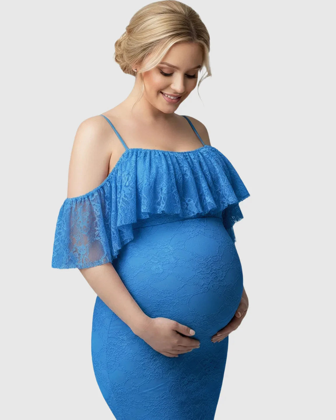 Bump Society – The Comfort Collection: Off-Shoulder Lace Mermaid Maternity Gown