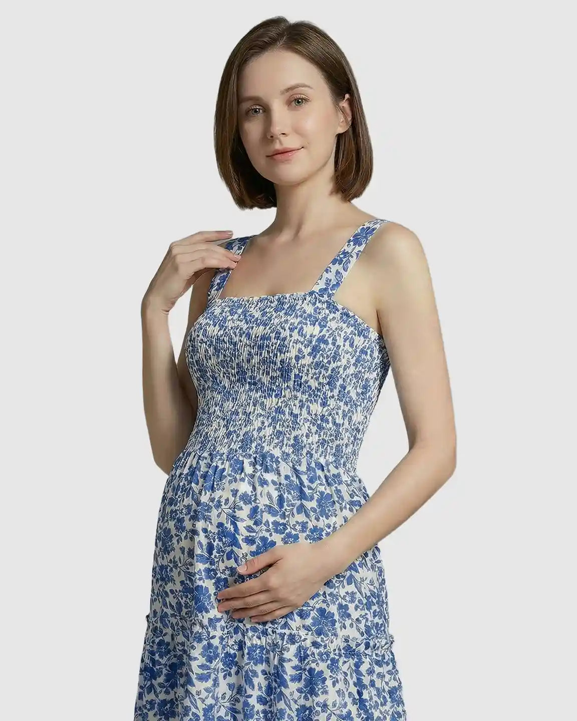 Bump Society – The Comfort Collection: Smocked Floral A-Line Maternity Midi Dress
