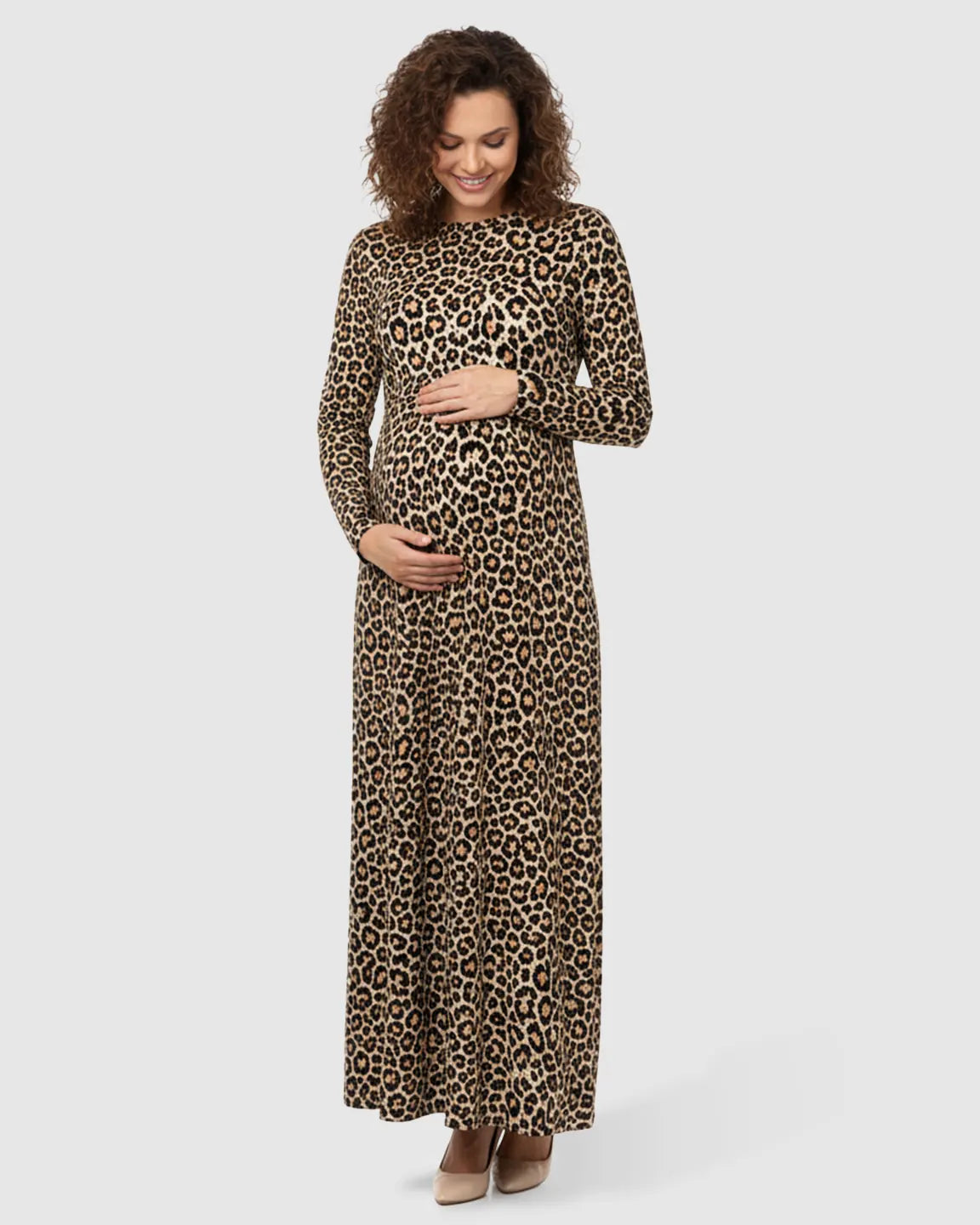 Bump Society – The Comfort Collection: Flowing Skirt Leopard Print Maternity Maxi Dress