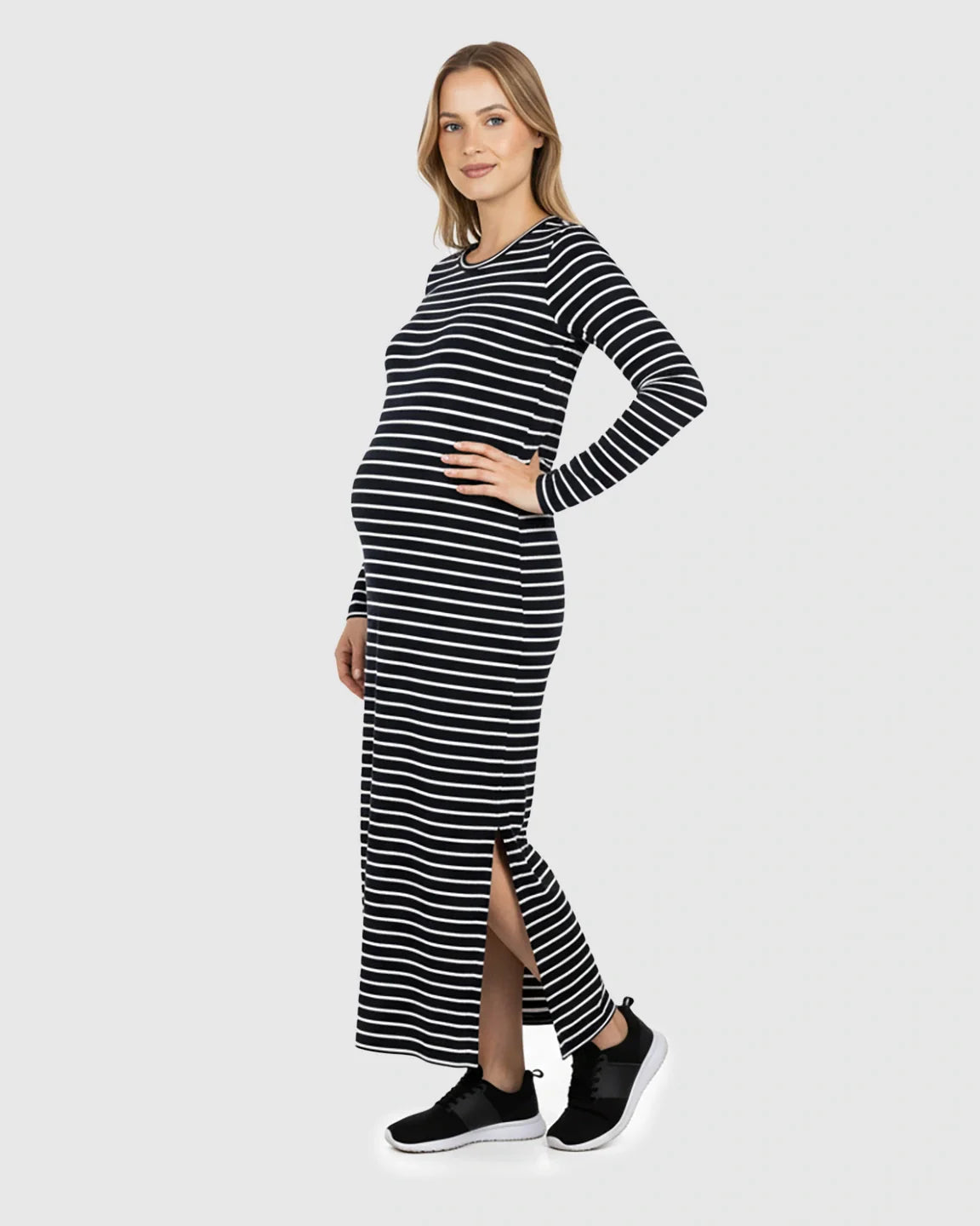 Bump Society – The Comfort Collection: Side Slit Bodycon Maternity Midi Dress