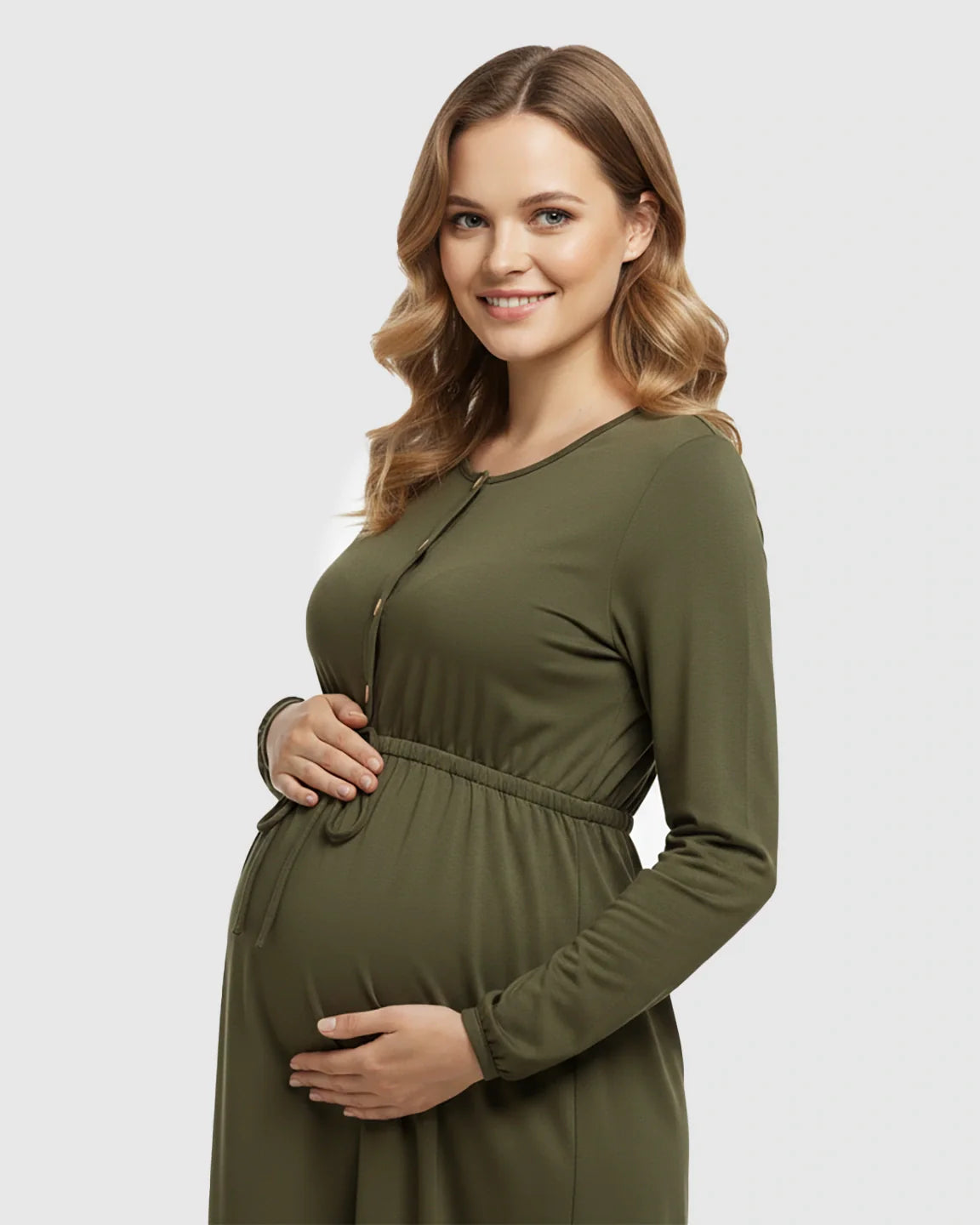 Bump Society – The Comfort Collection: Button-Front Drawstring Waist Maternity Dress