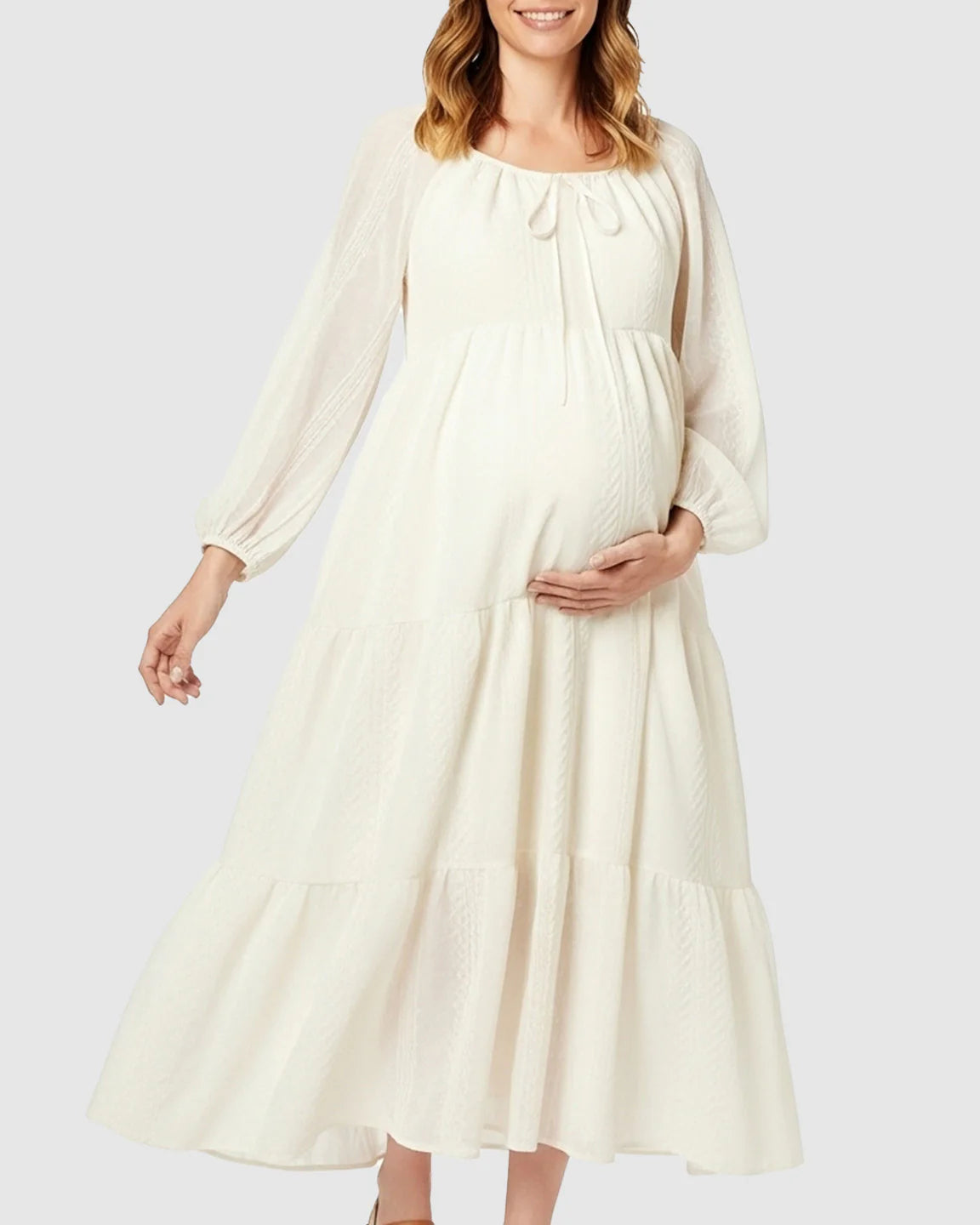 Bump Society – The Comfort Collection: Square Neck Flared Long Sleeve Maternity Dress