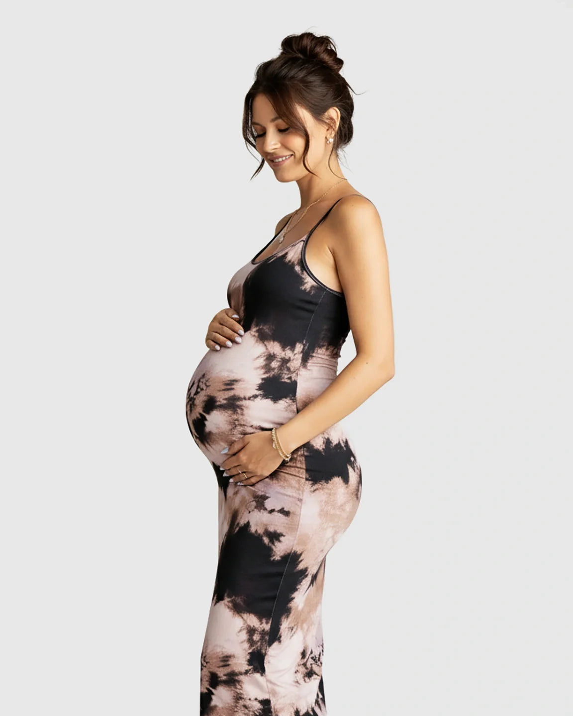 Bump Society – The Comfort Collection: Thin Strapped Tie-Dye Pattern Bodycon Maternity Maxi Dress