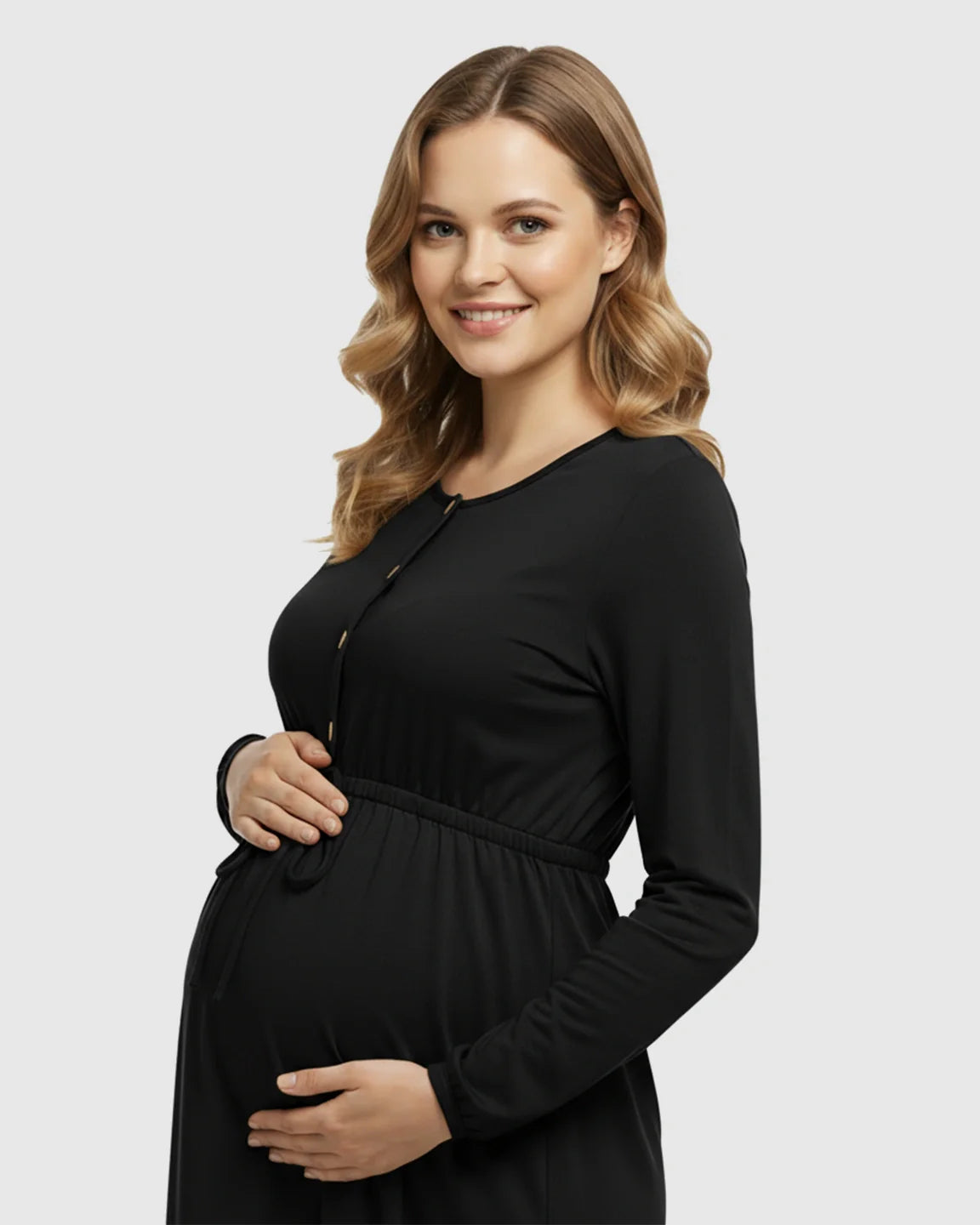 Bump Society – The Comfort Collection: Button-Front Drawstring Waist Maternity Dress