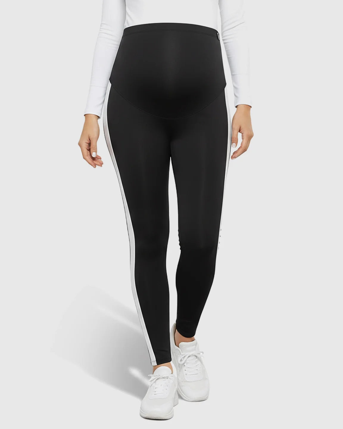 Bump Society – The Comfort Collection: Stretch Waist Panel Side-Stripe Maternity Leggings