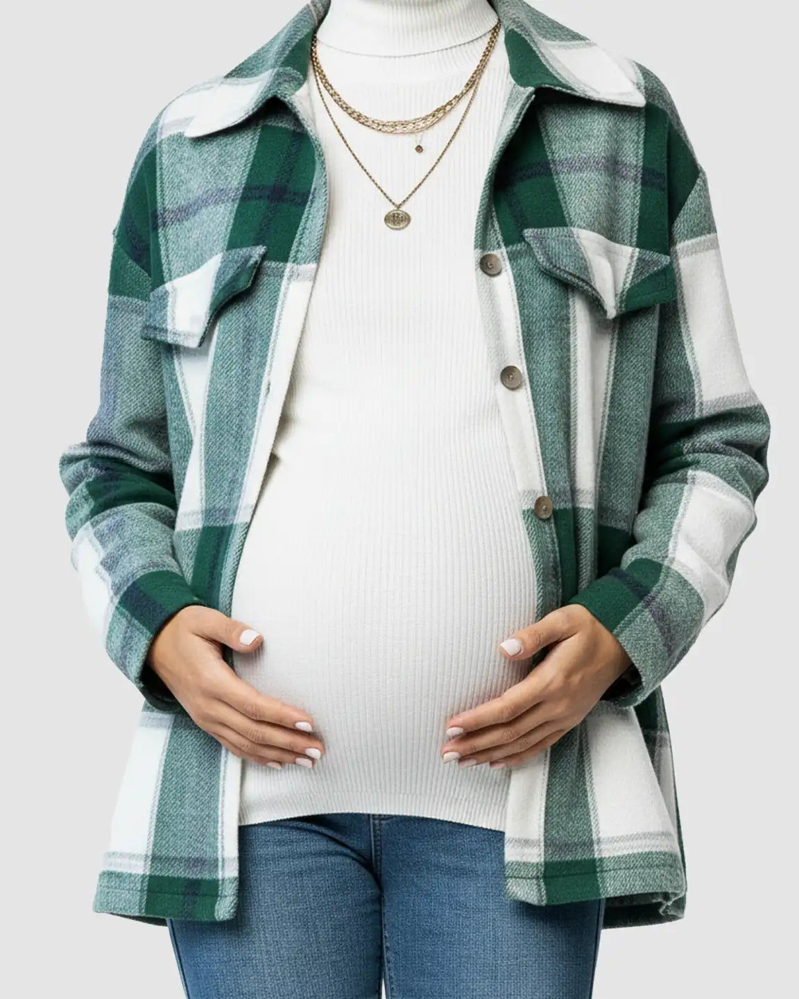 Bump Society – The Comfort Collection: Plaid Lapel Button Up Maternity Shacket