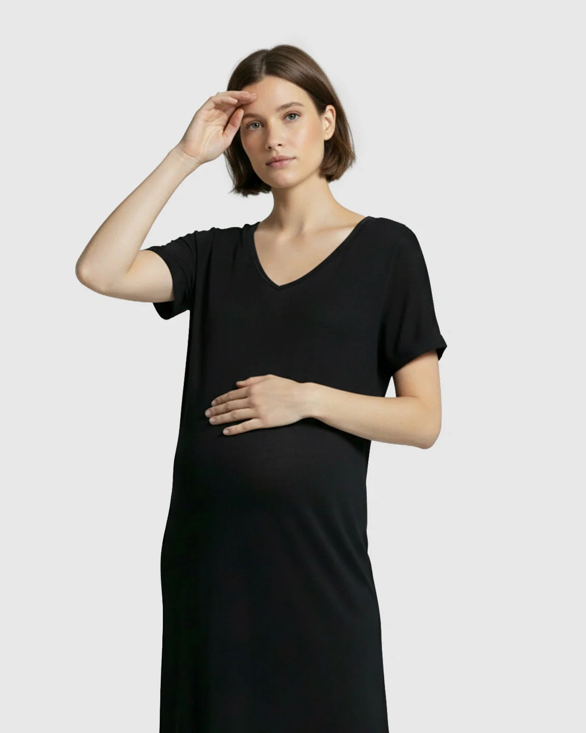 Bump Society – The Comfort Collection: Soft V-Neck Relaxed Fit Maternity Midi Dress
