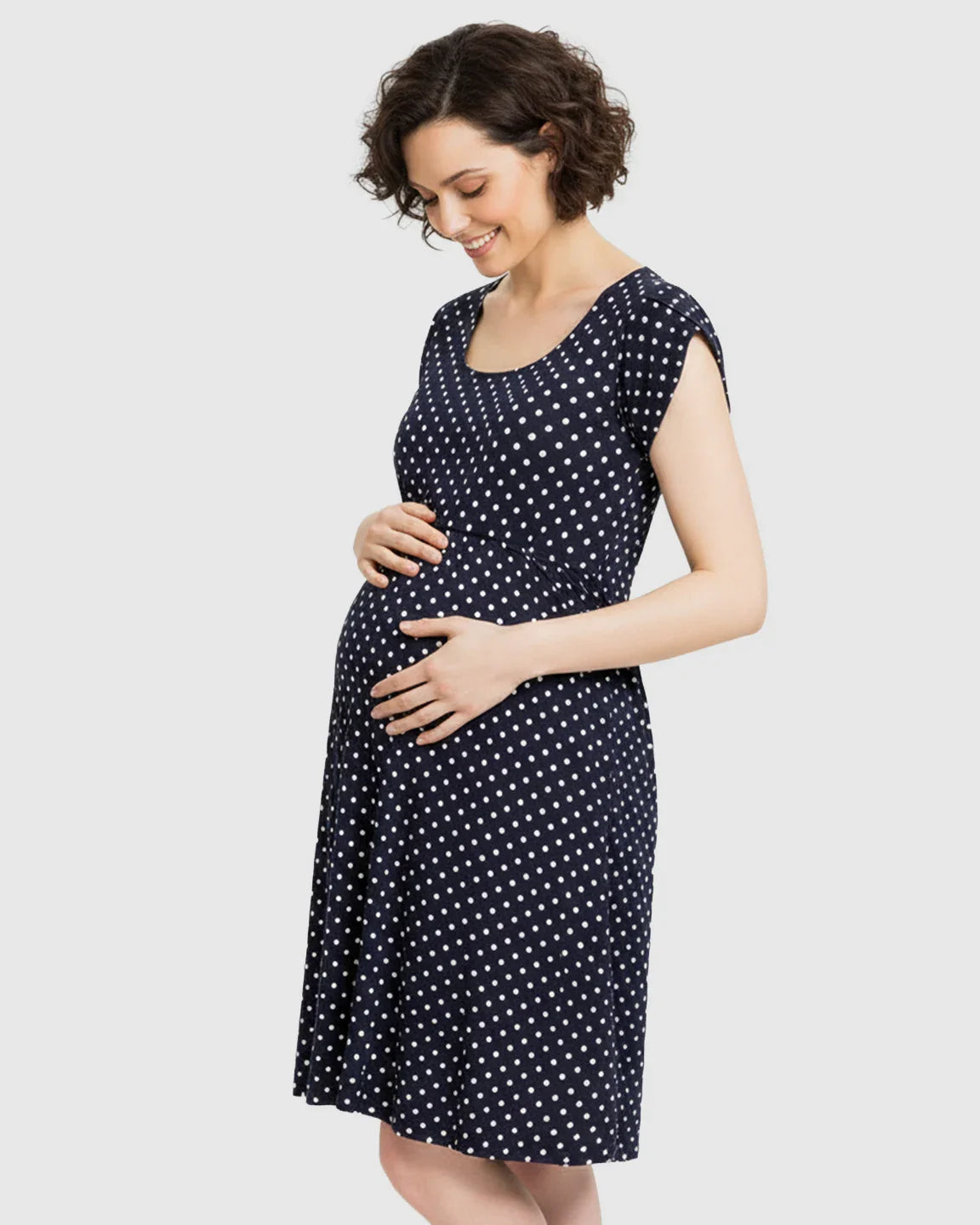 Bump Society – The Nursing Collection: Easy Nursing Access Polka Dot Maternity Dress