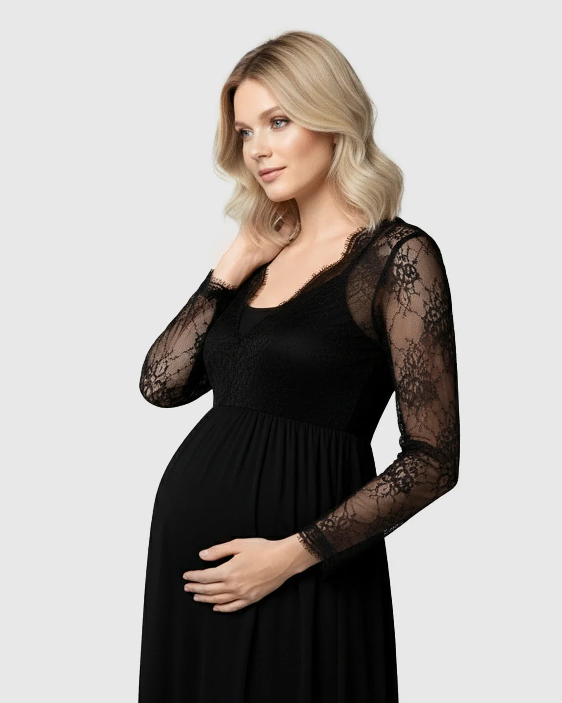 Bump Society – The Comfort Collection: Scalloped Lace Neckline Elegant Maternity Gown