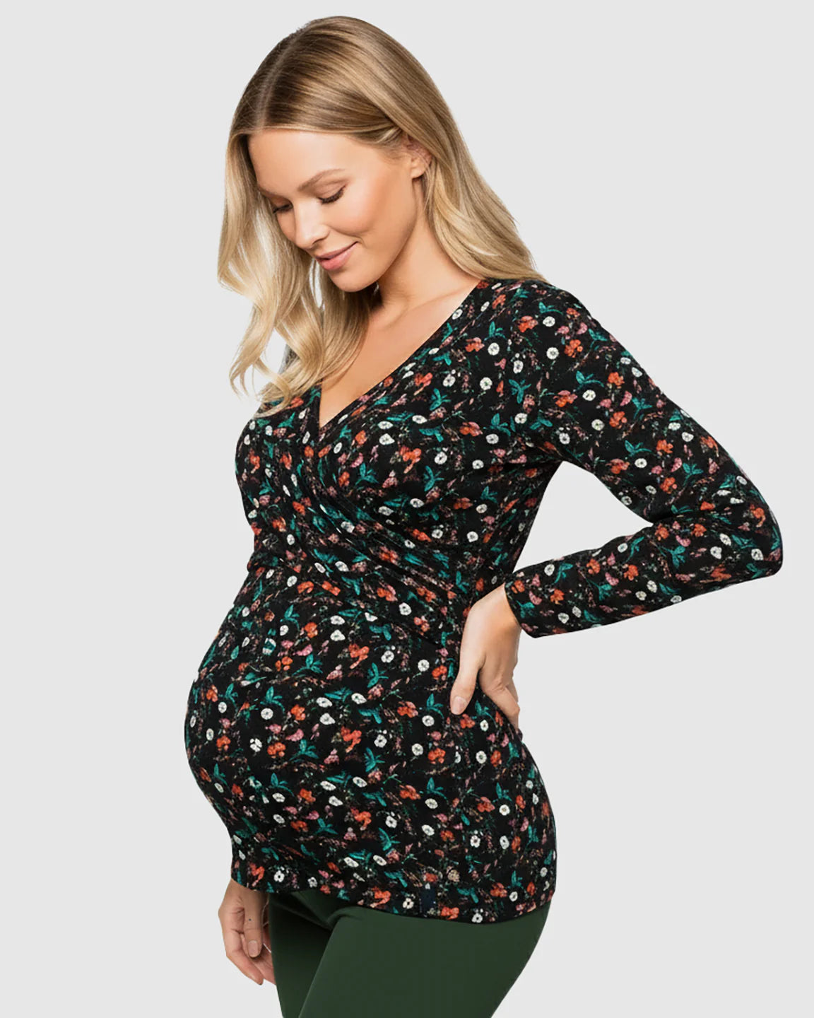 Bump Society – The Comfort Collection: Floral V-Neck Stretch Maternity Top