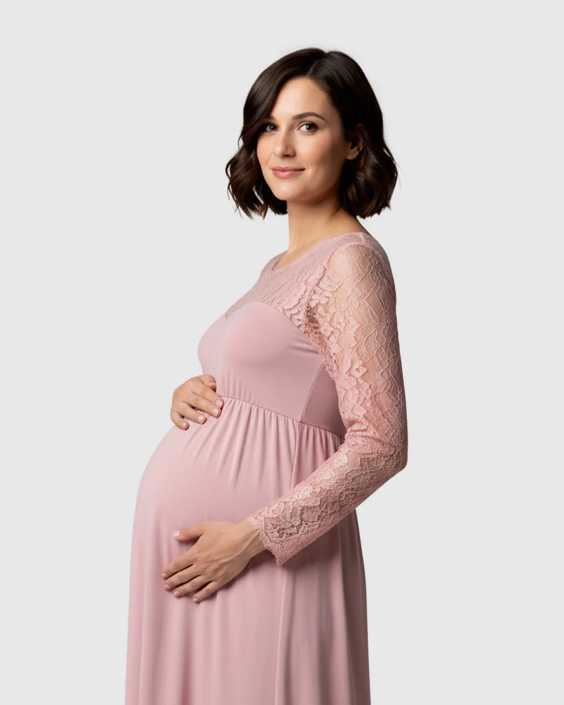 Bump Society – The Comfort Collection: Elegant Lace Floor-Length Maternity Photoshoot Dress