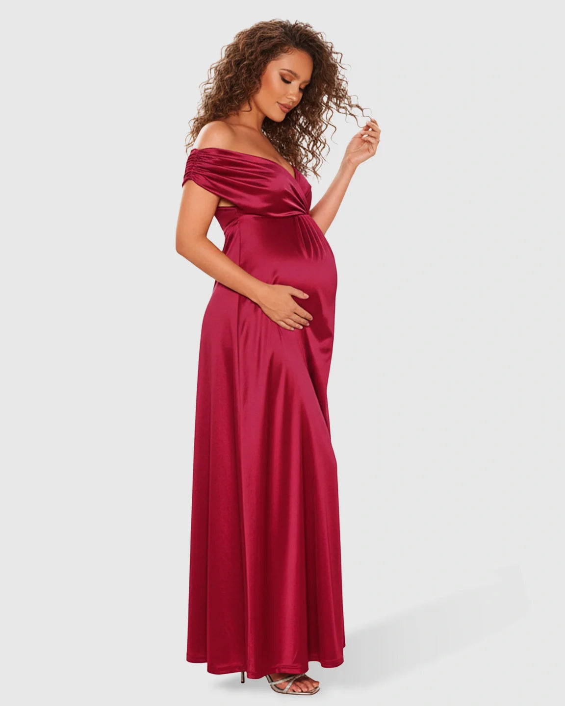 Bump Society – The Comfort Collection: Off Shoulder Gathered Bodice Maternity Maxi Dress