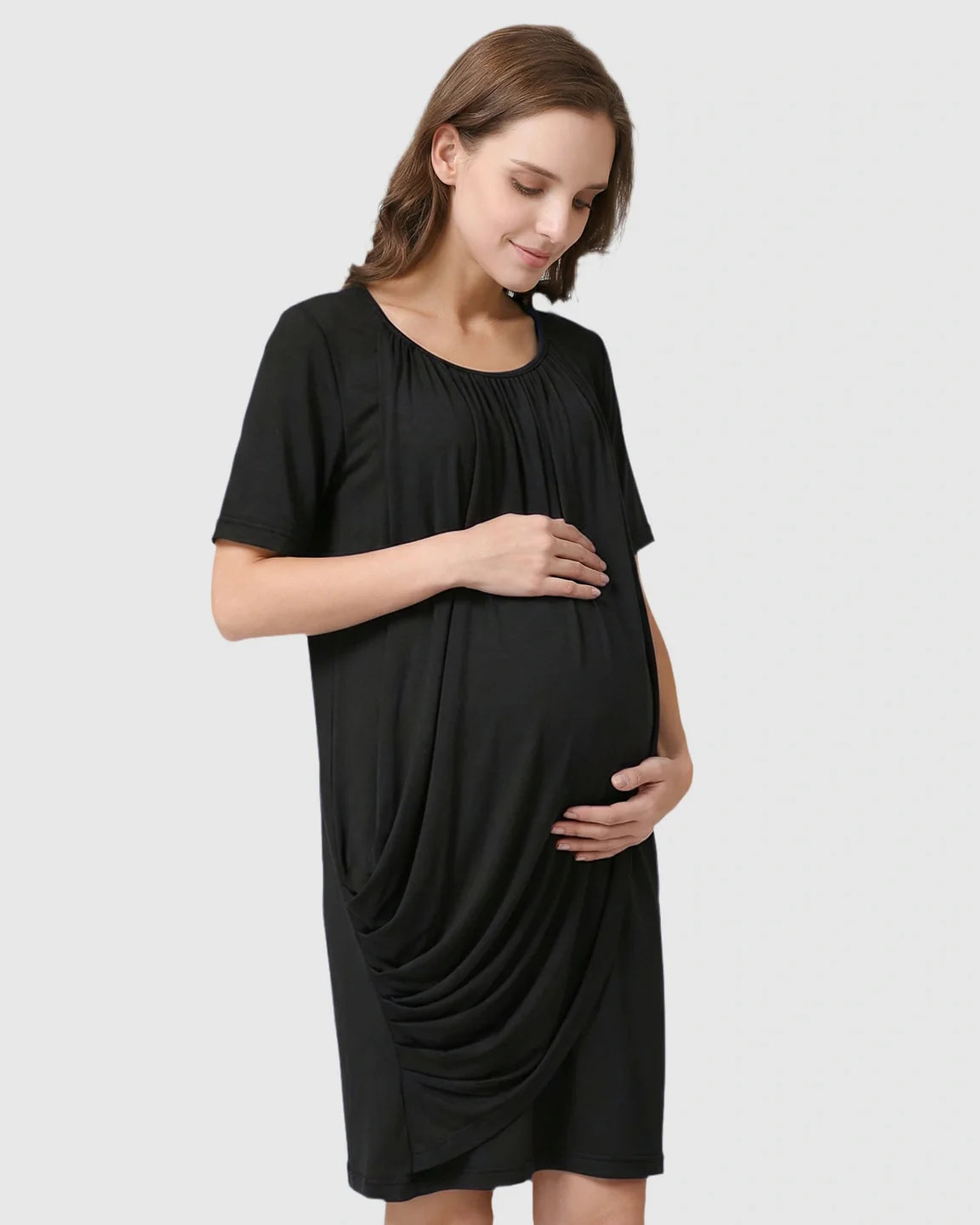 Bump Society – The Nursing Collection: Hidden Nursing Access Draped Maternity Short Dress