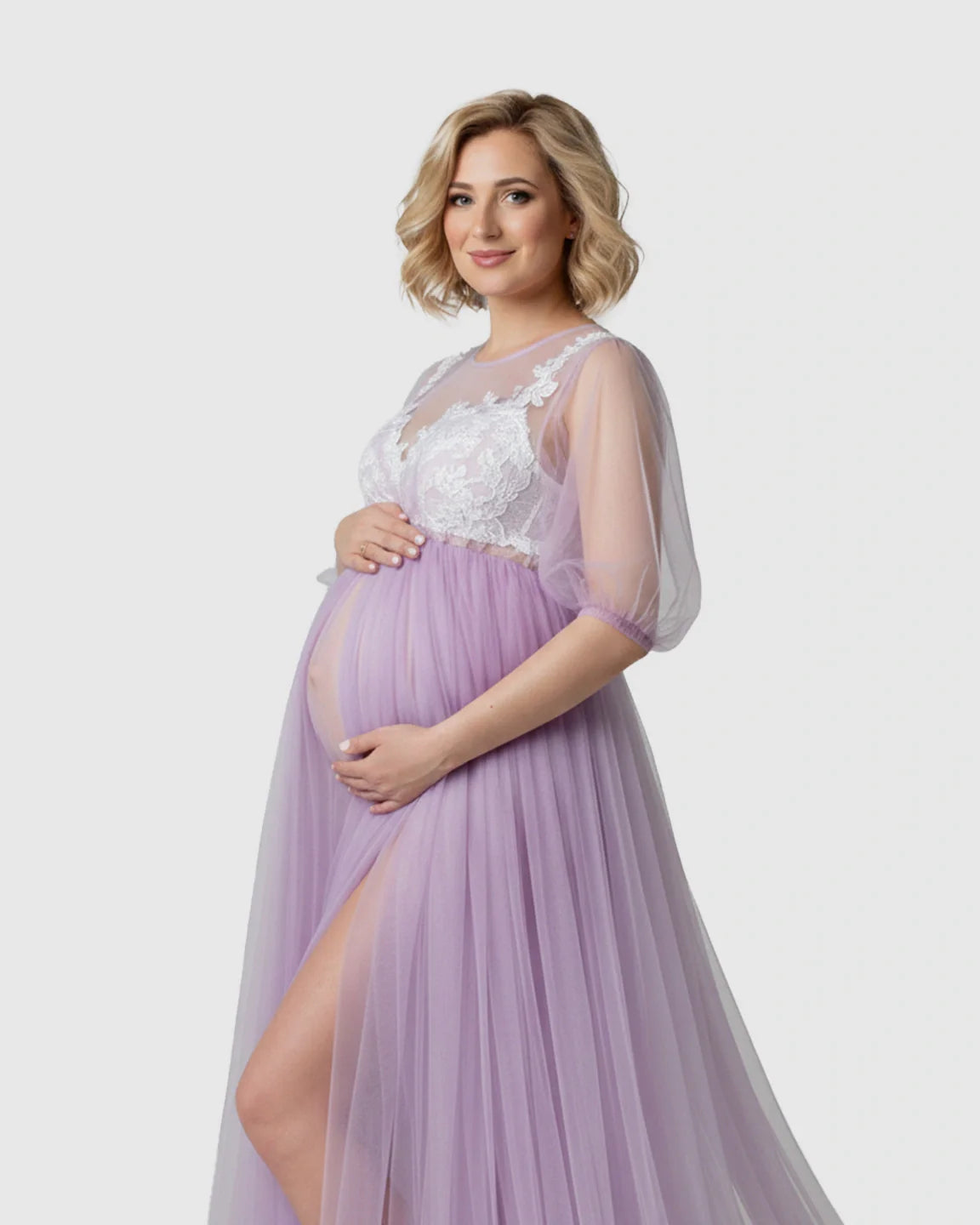 Bump Society – The Comfort Collection: Tulle Lace Swing Trail Maternity Photoshoot Dress