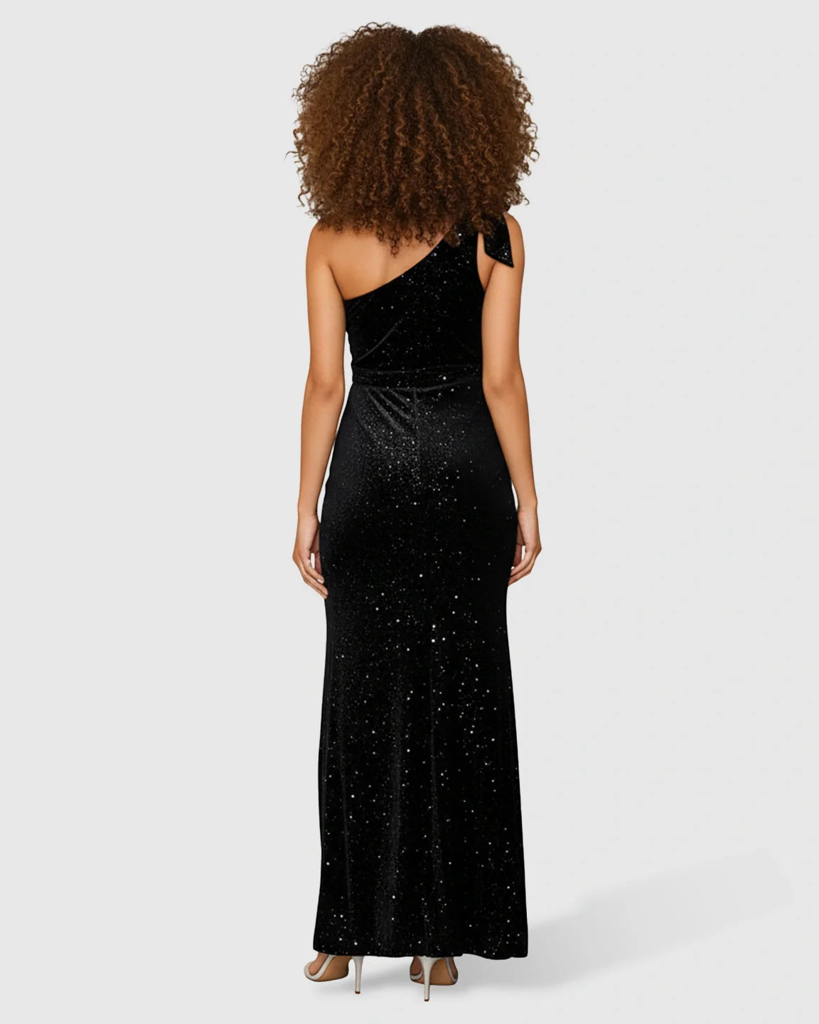 Bump Society – The Comfort Collection: Sequin One-Shoulder Front Slit Maternity Maxi Dress