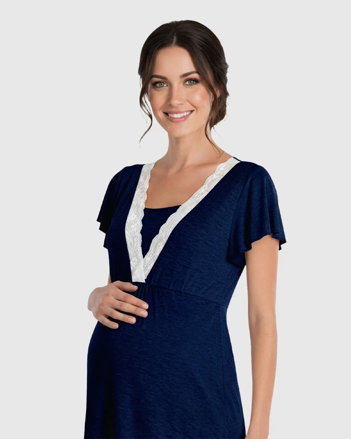 Bump Society – The Nursing Collection: Lace-Trim V-Neck Maternity & Nursing Nightdress