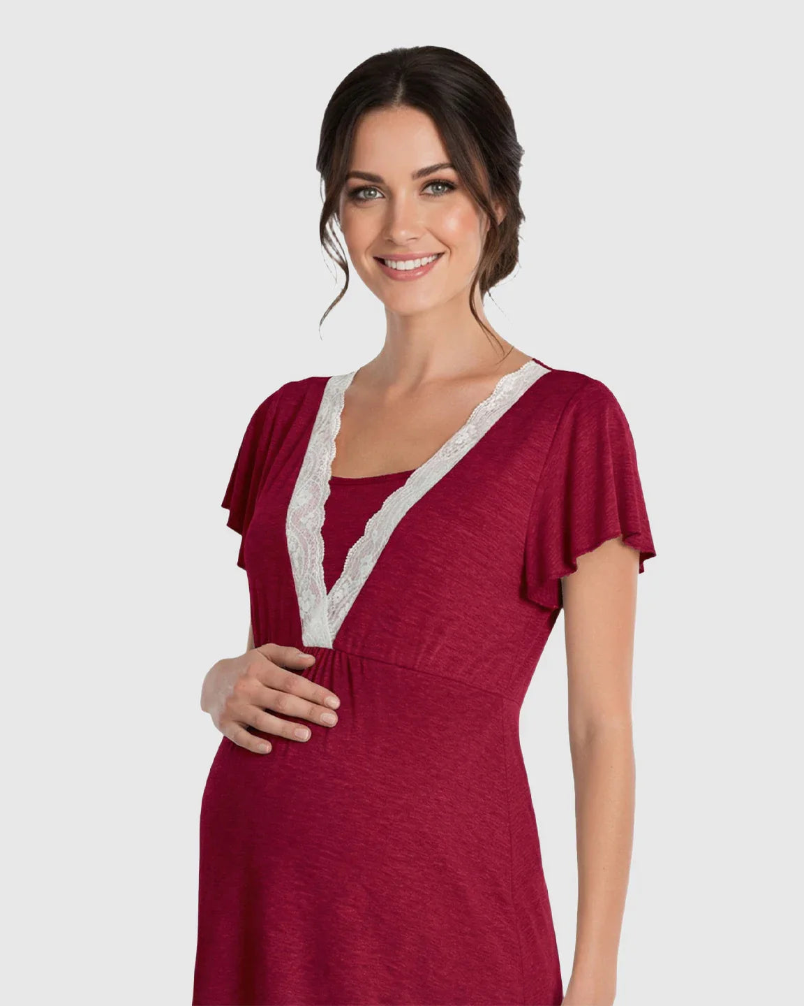 Bump Society – The Nursing Collection: Lace-Trim V-Neck Maternity & Nursing Nightdress