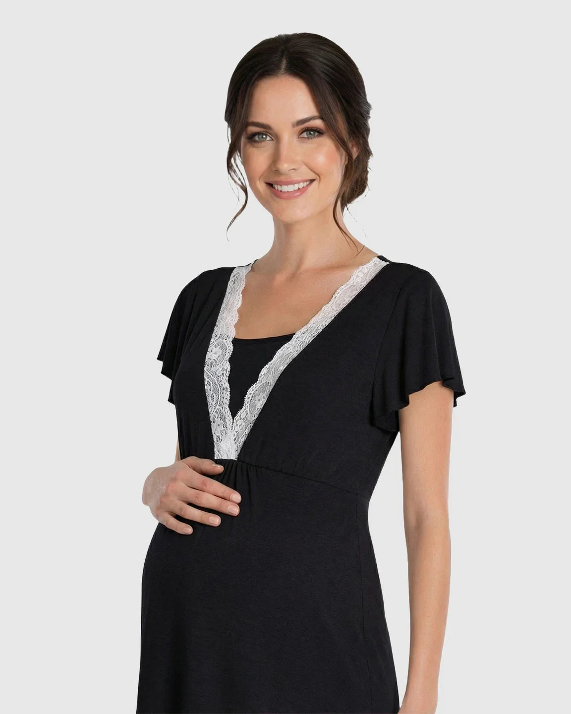 Bump Society – The Nursing Collection: Lace-Trim V-Neck Maternity & Nursing Nightdress