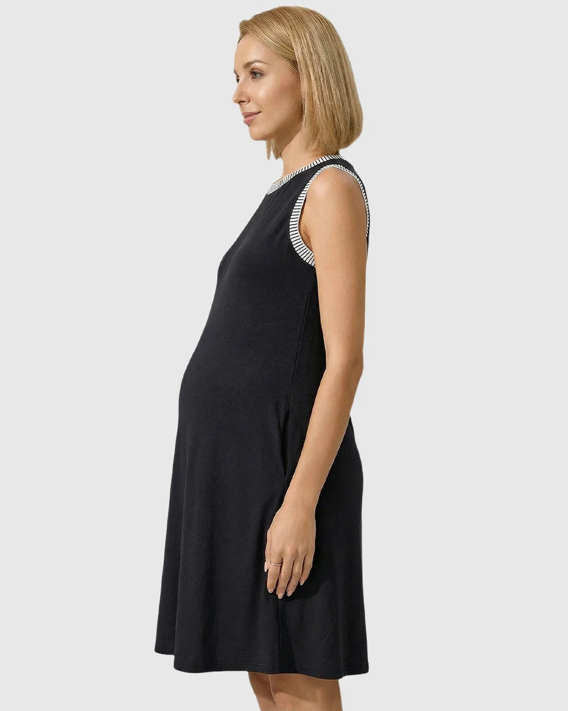 Bump Society – The Comfort Collection: Sleeveless Mid-Waist Umbrella Skirt Maternity Dress